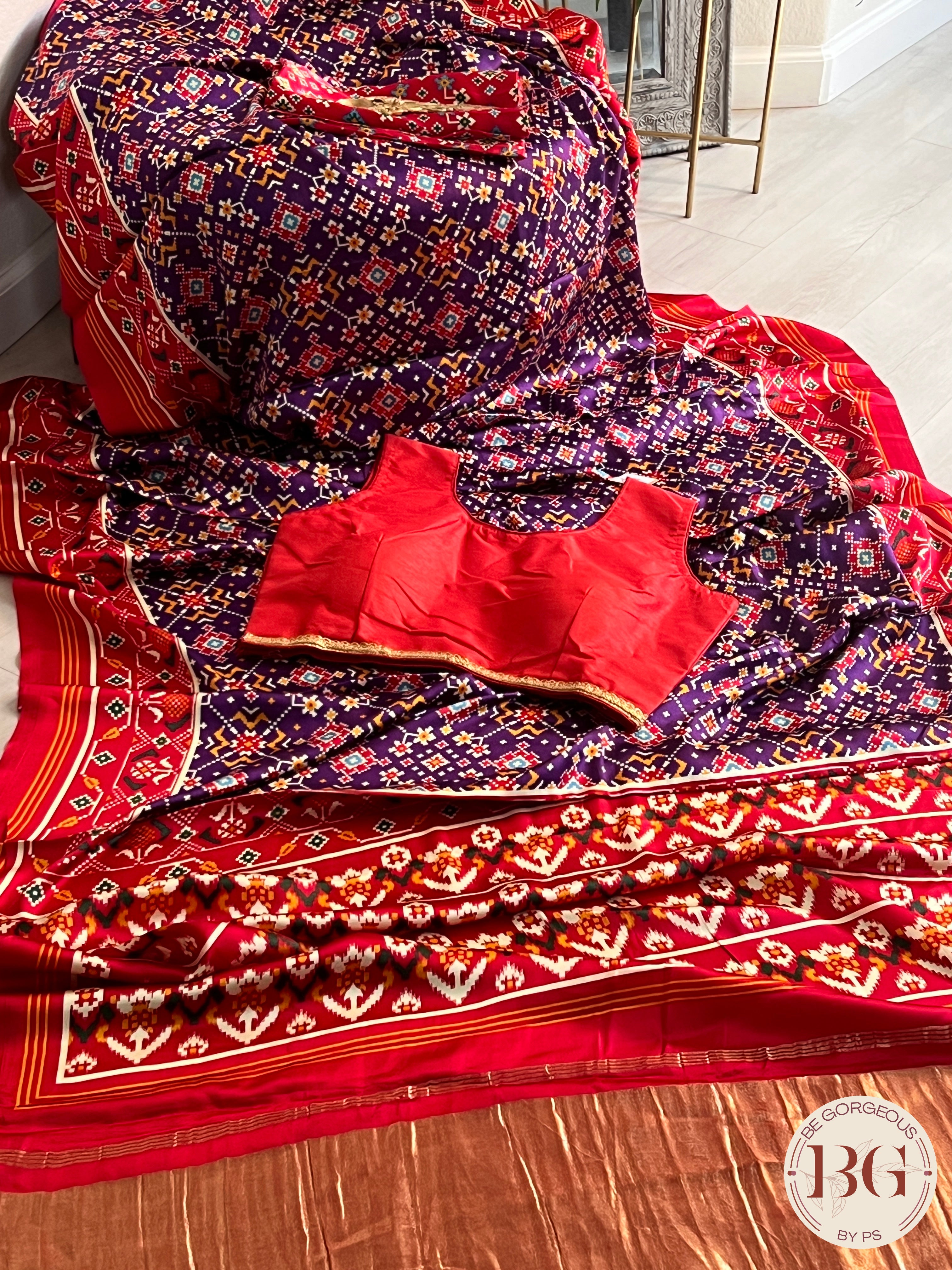 Gajji Silk saree with tissue pallu and patola print saree color - purple