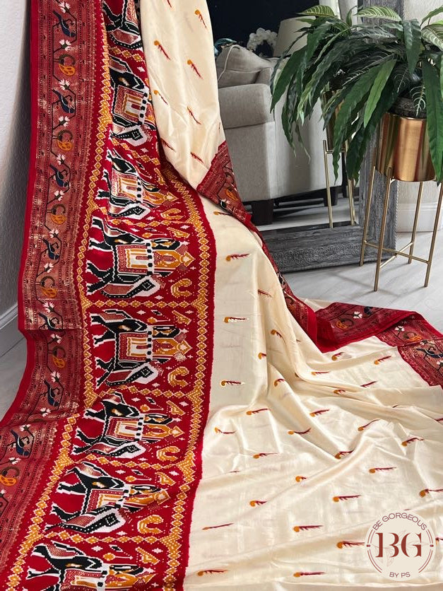 Soft silk saree with patola borders and paithani pallu saree color - off white