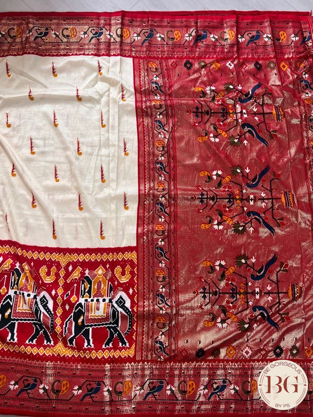 Soft silk saree with patola borders and paithani pallu saree color - off white