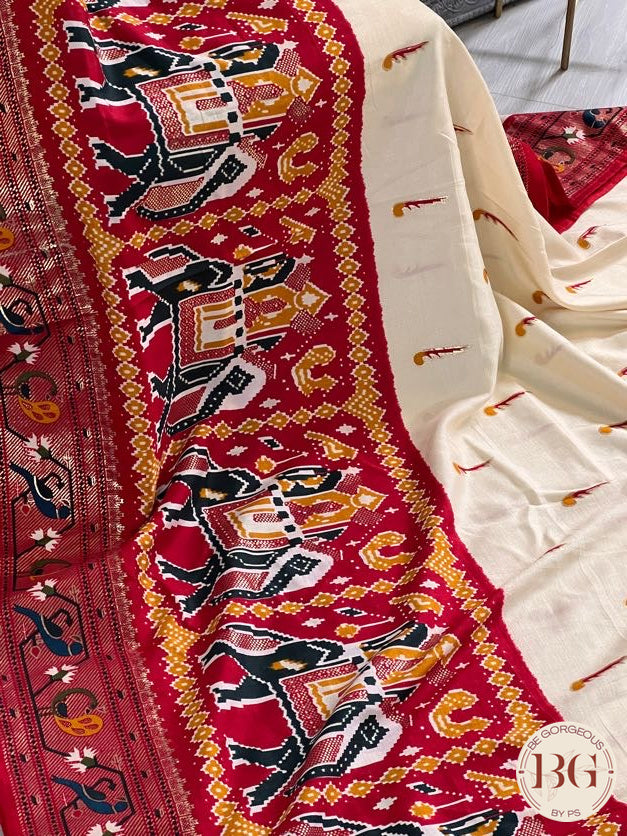 Soft silk saree with patola borders and paithani pallu saree color - off white