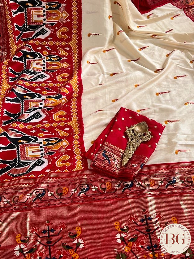 Soft silk saree with patola borders and paithani pallu saree color - off white