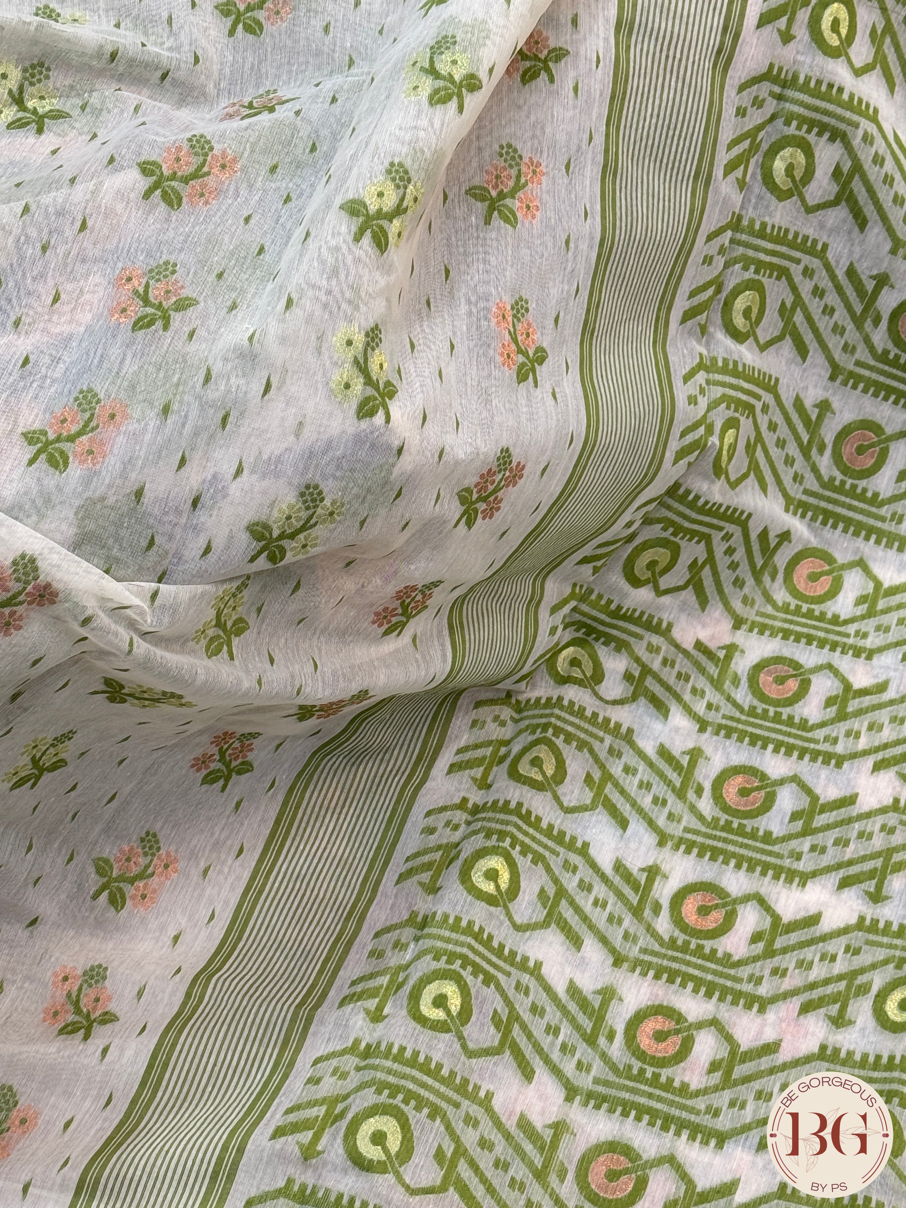 Jamdani soft muslin - off white green