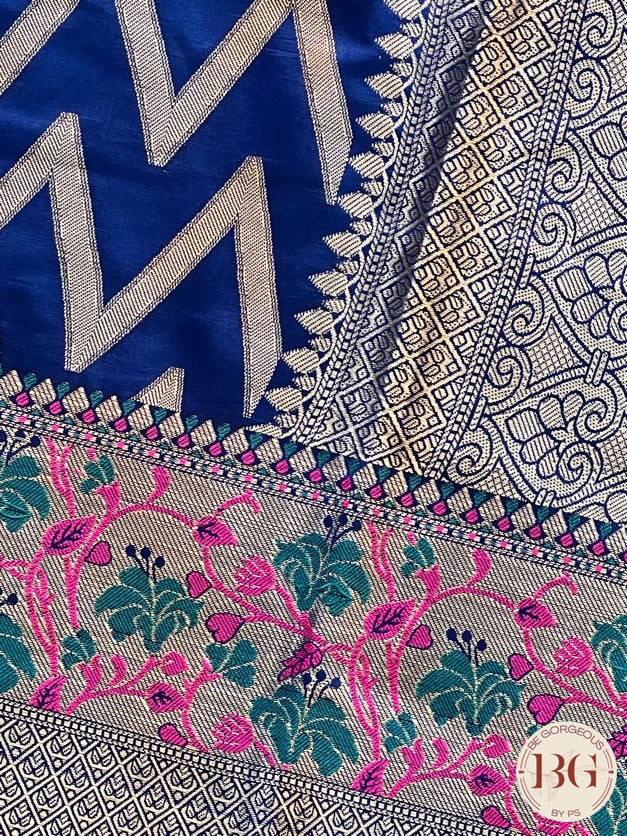Soft silk zigzag pattern woven saree saree color - blue