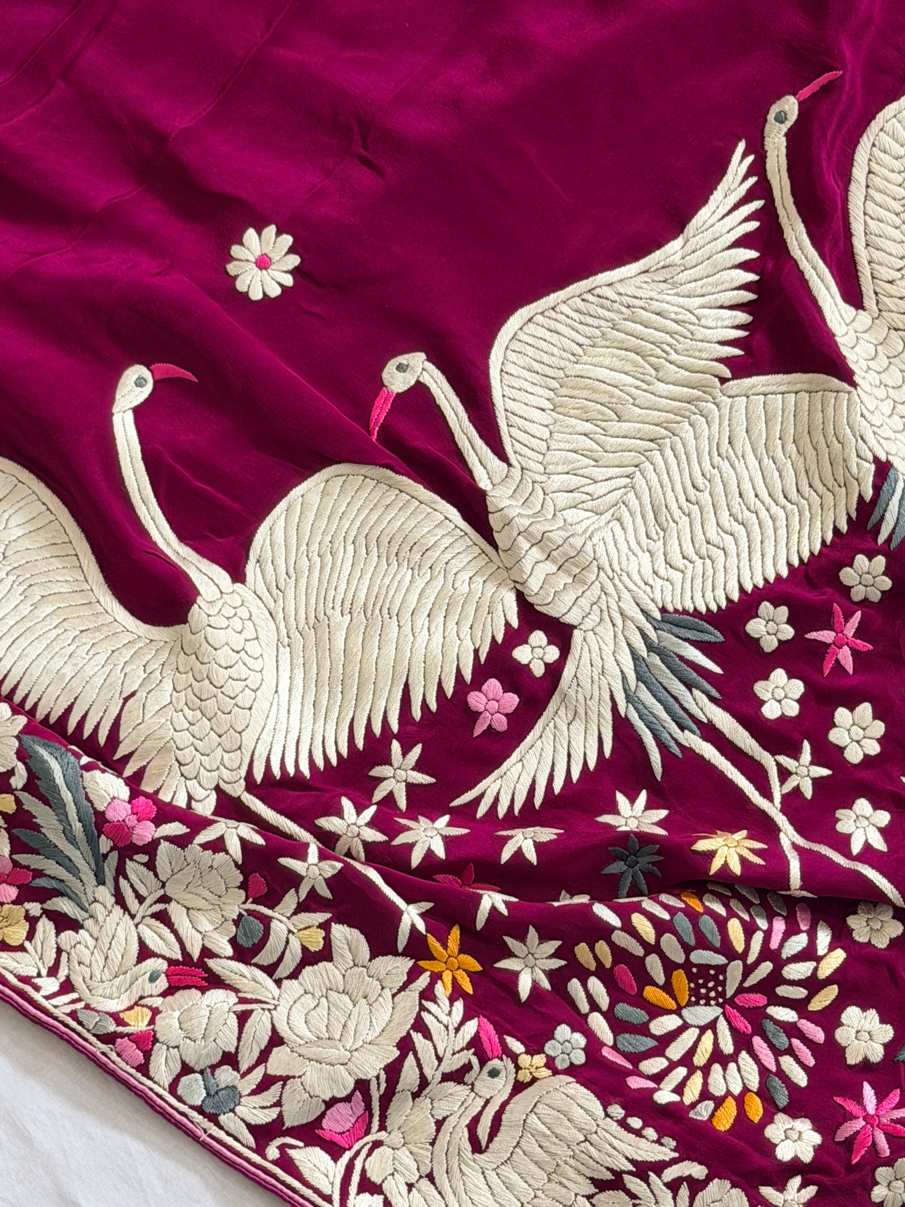 Parsi Gara hand embroidered crepe silk saree