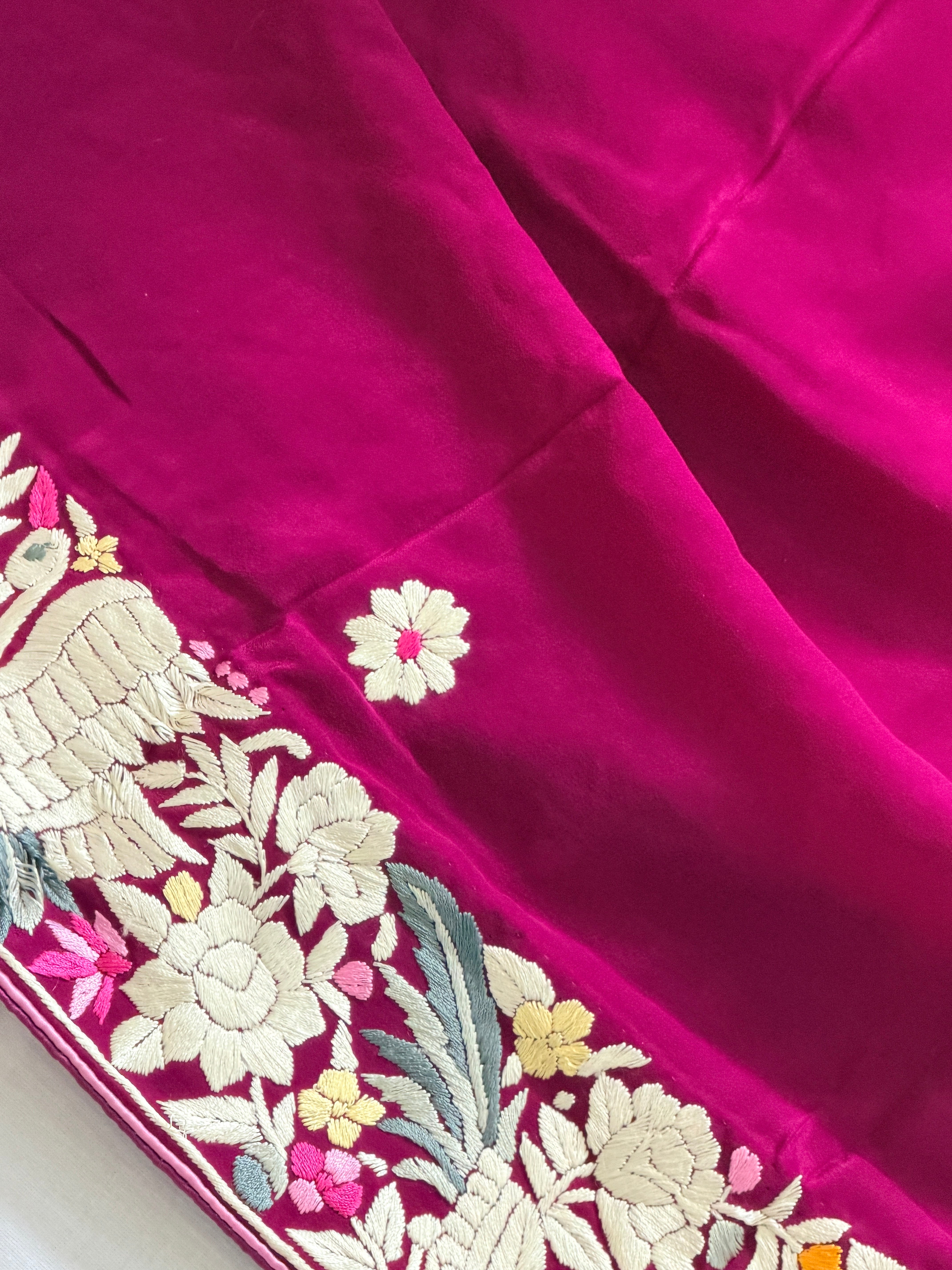 Parsi Gara hand embroidered crepe silk saree