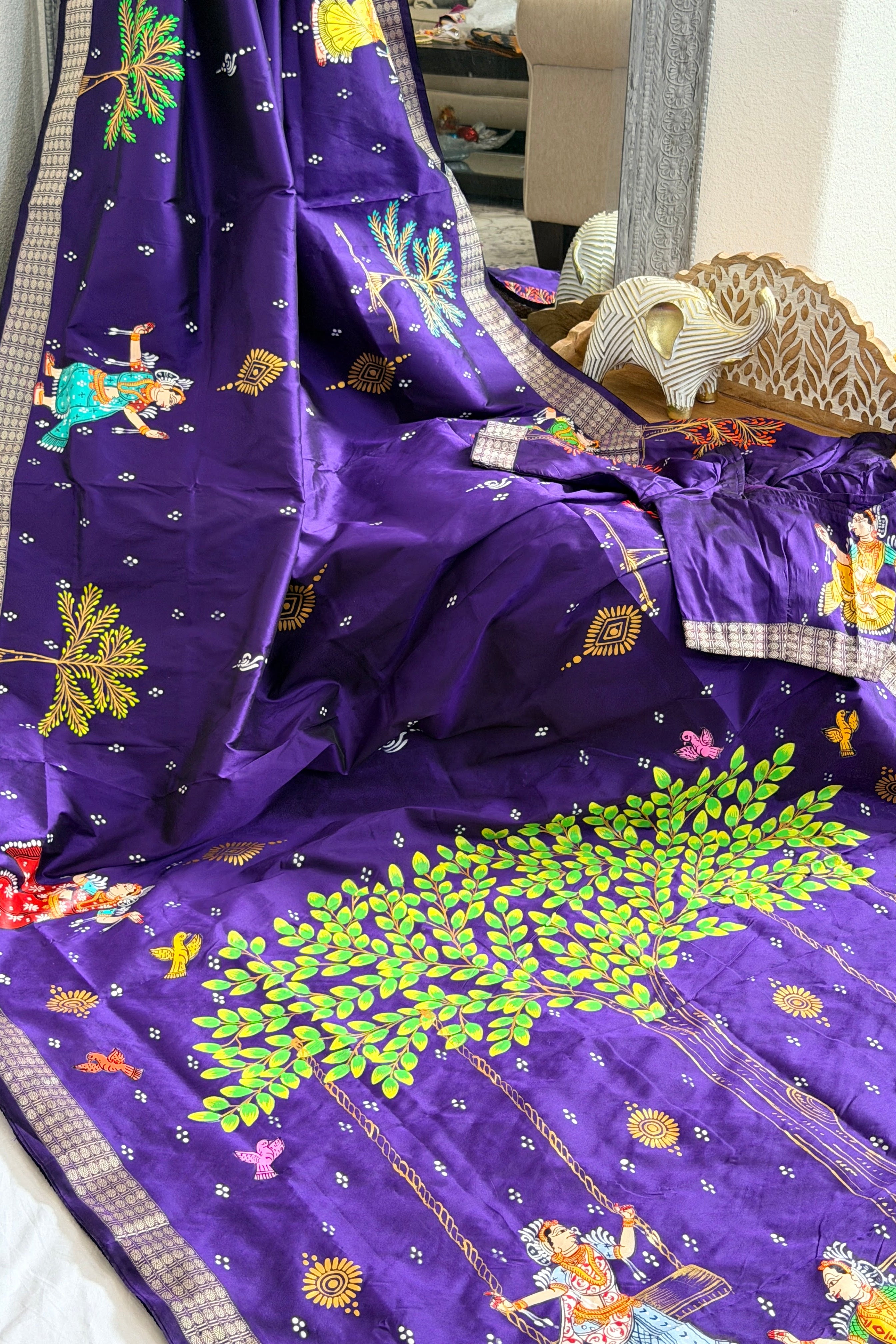 Pattachitra hand painted Raja doli theme saree