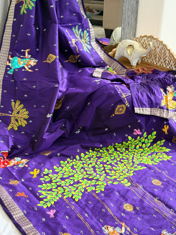 Pattachitra hand painted Raja doli theme saree