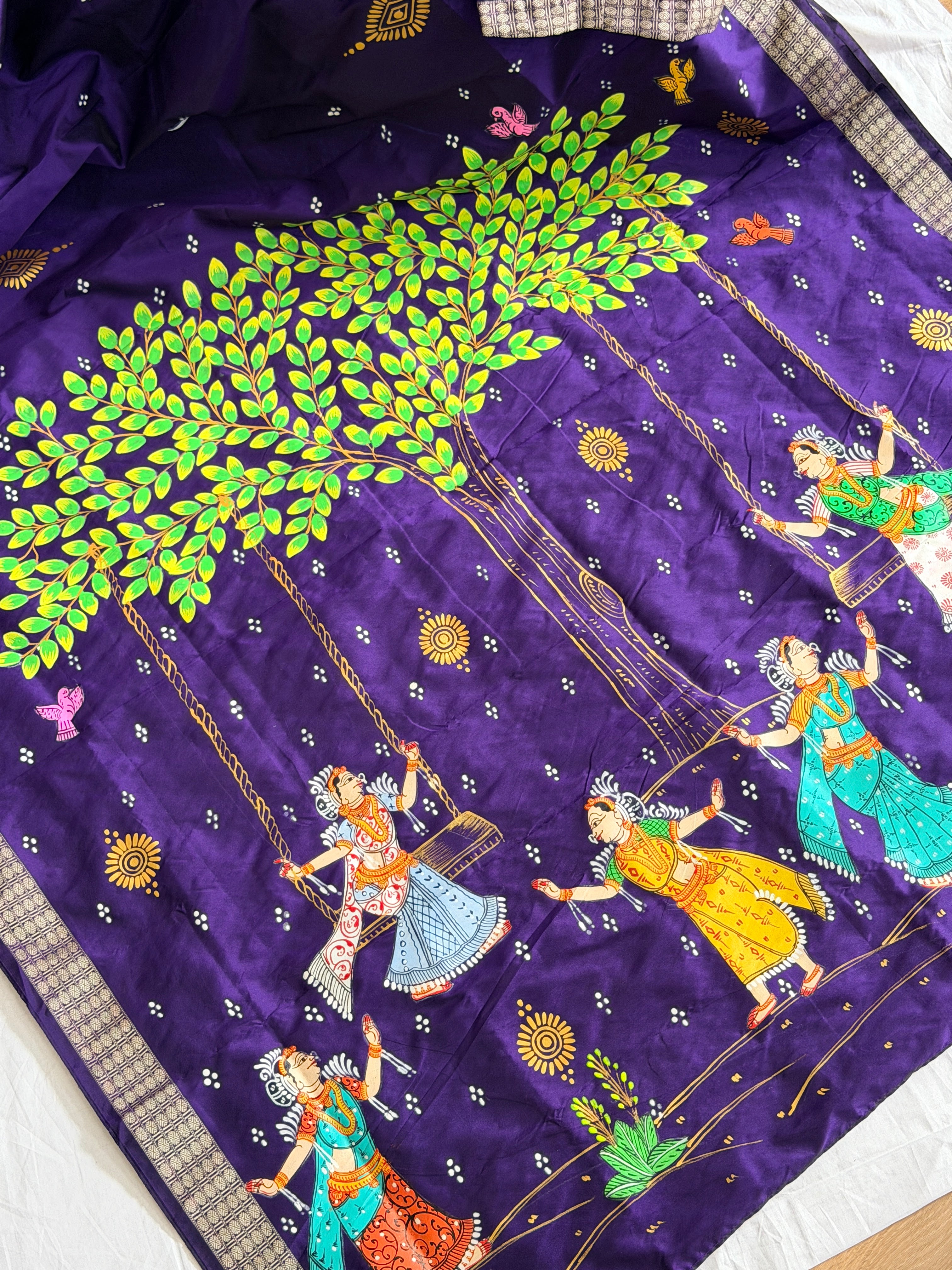 Pattachitra hand painted Raja doli theme saree