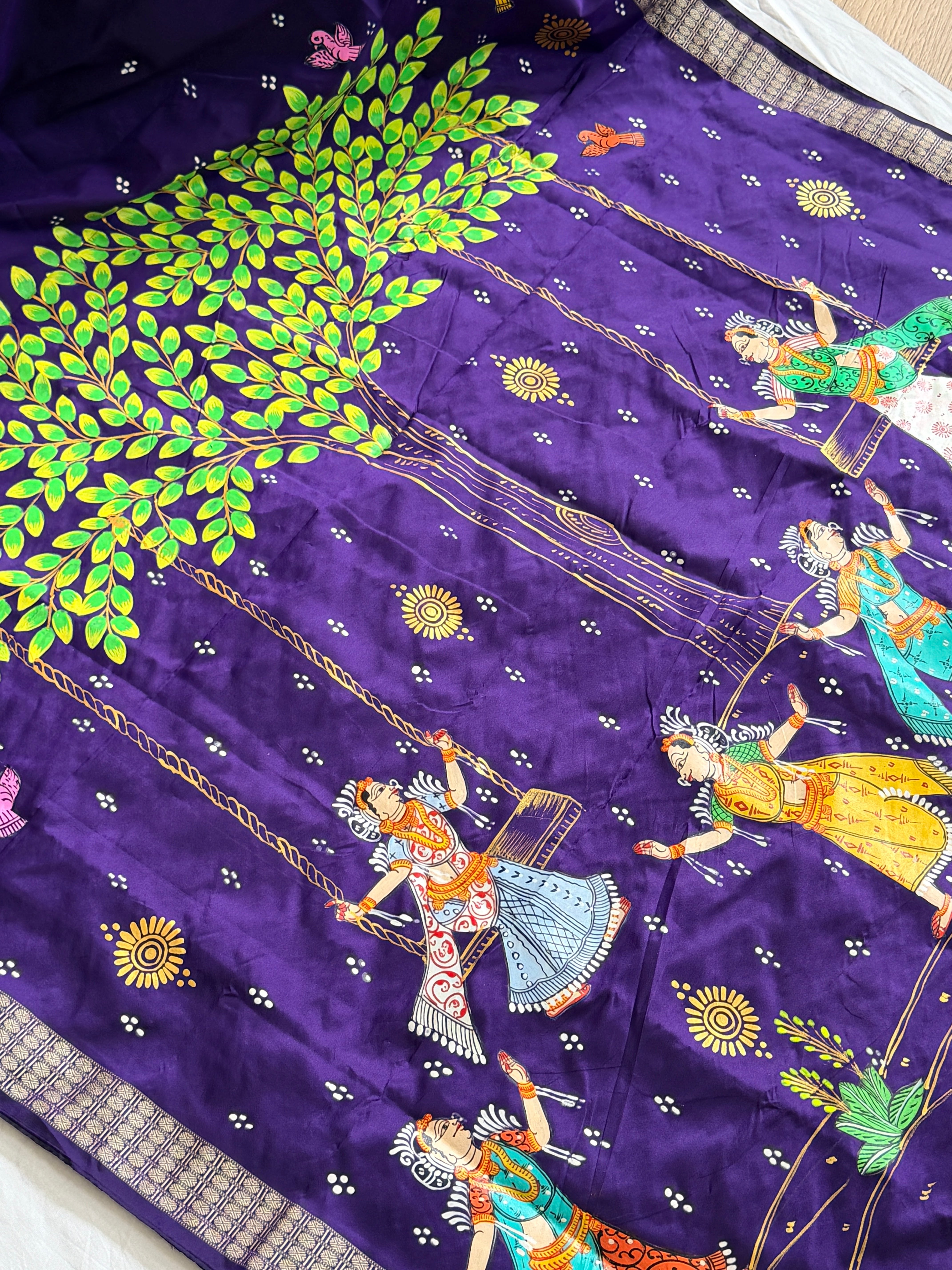 Pattachitra hand painted Raja doli theme saree