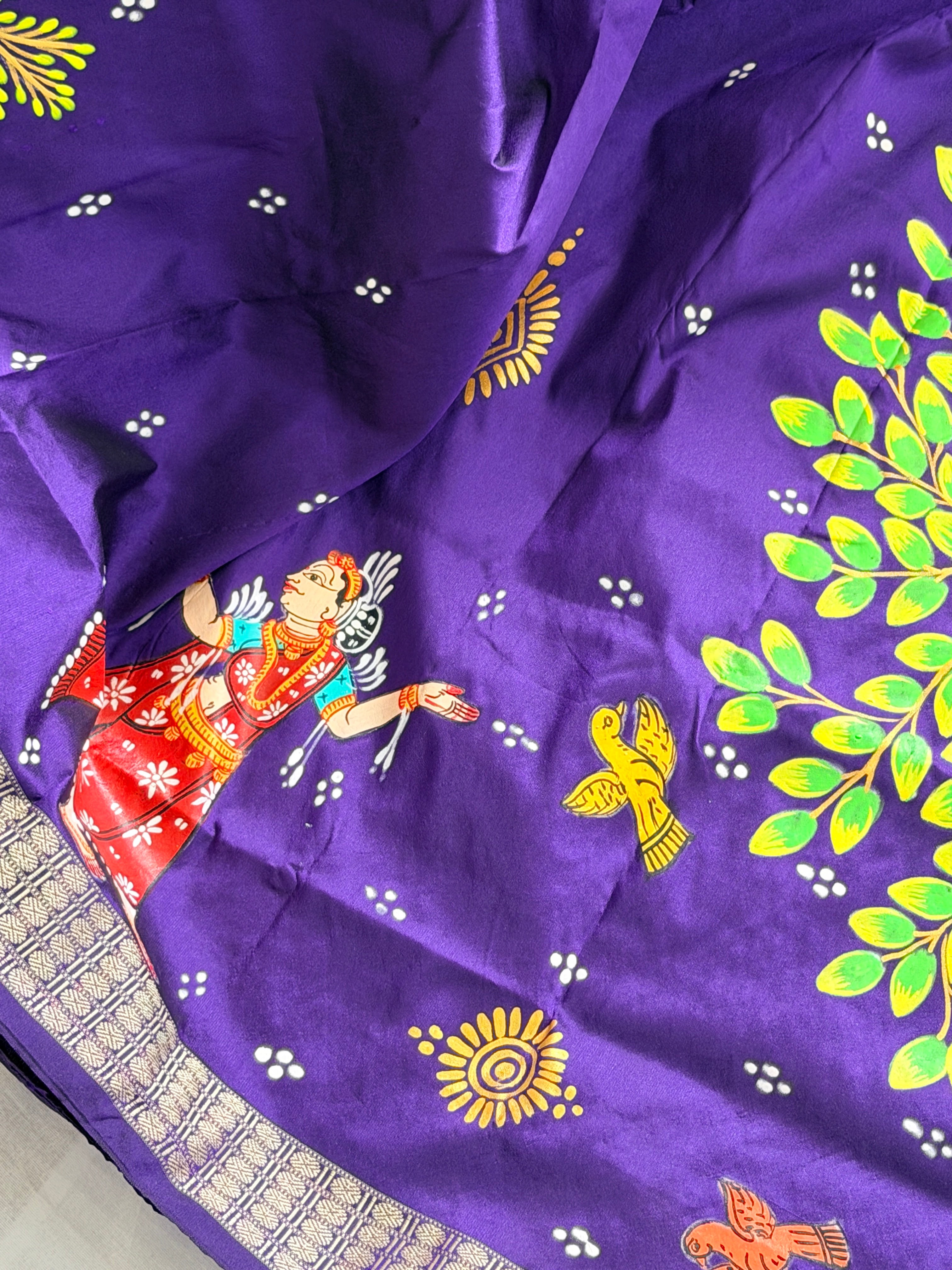 Pattachitra hand painted Raja doli theme saree