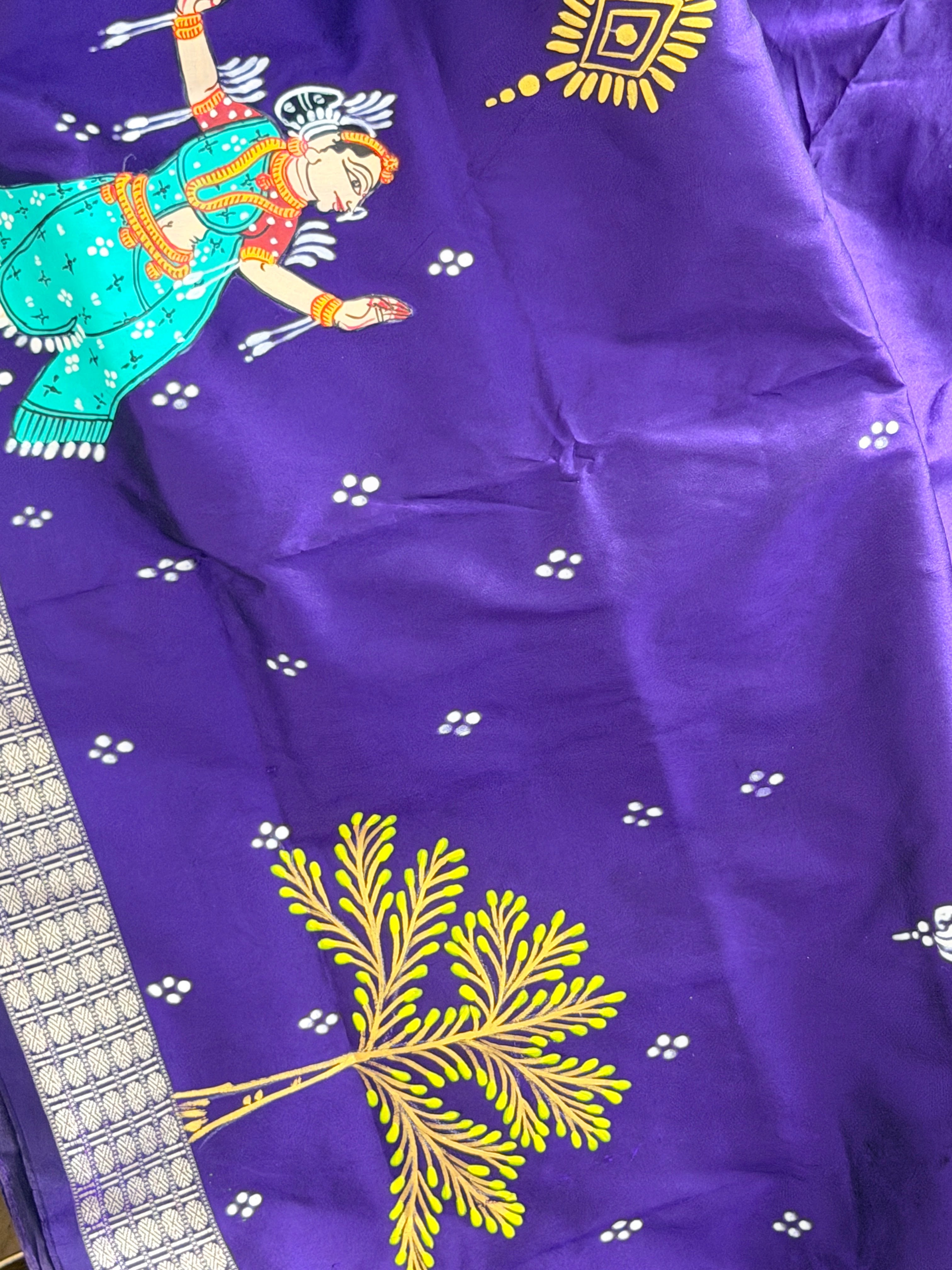 Pattachitra hand painted Raja doli theme saree