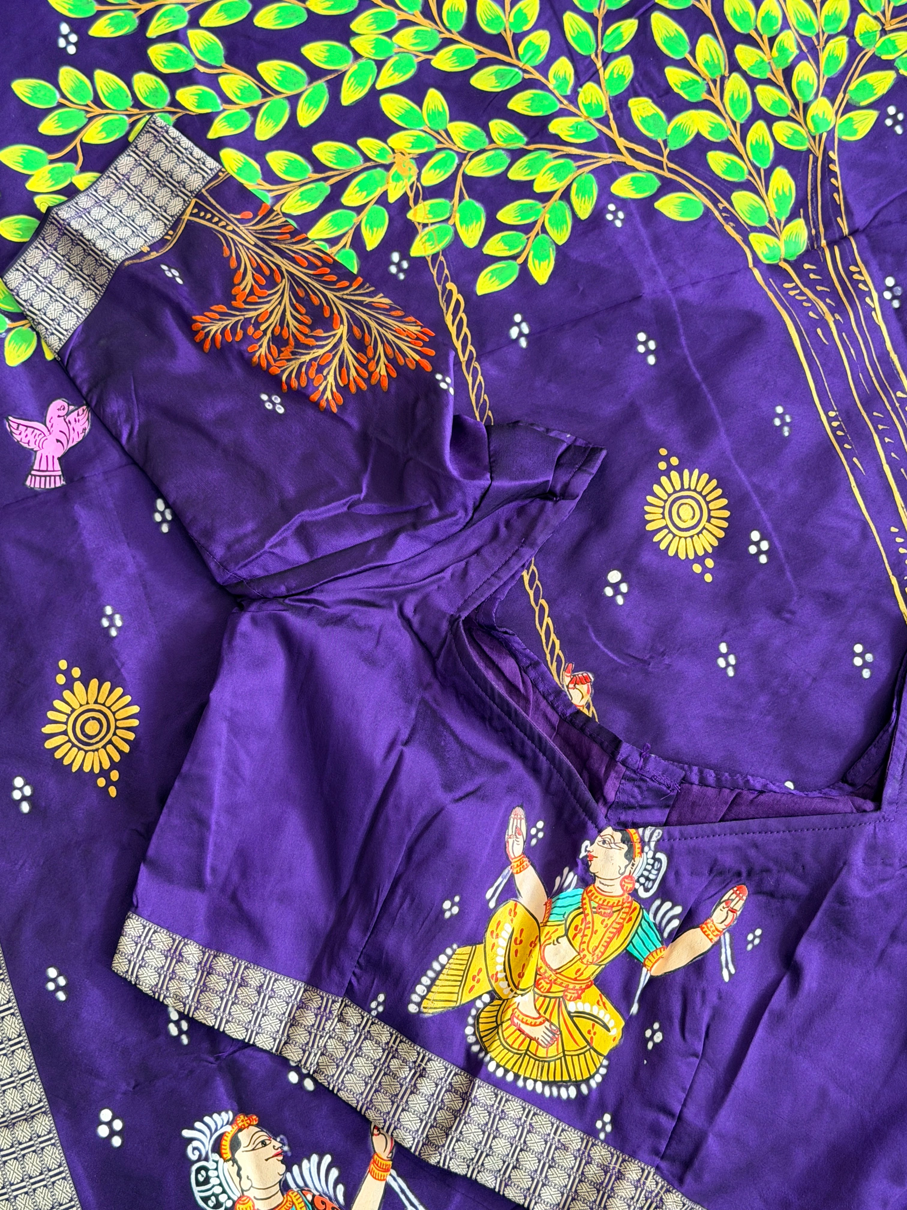 Pattachitra hand painted Raja doli theme saree