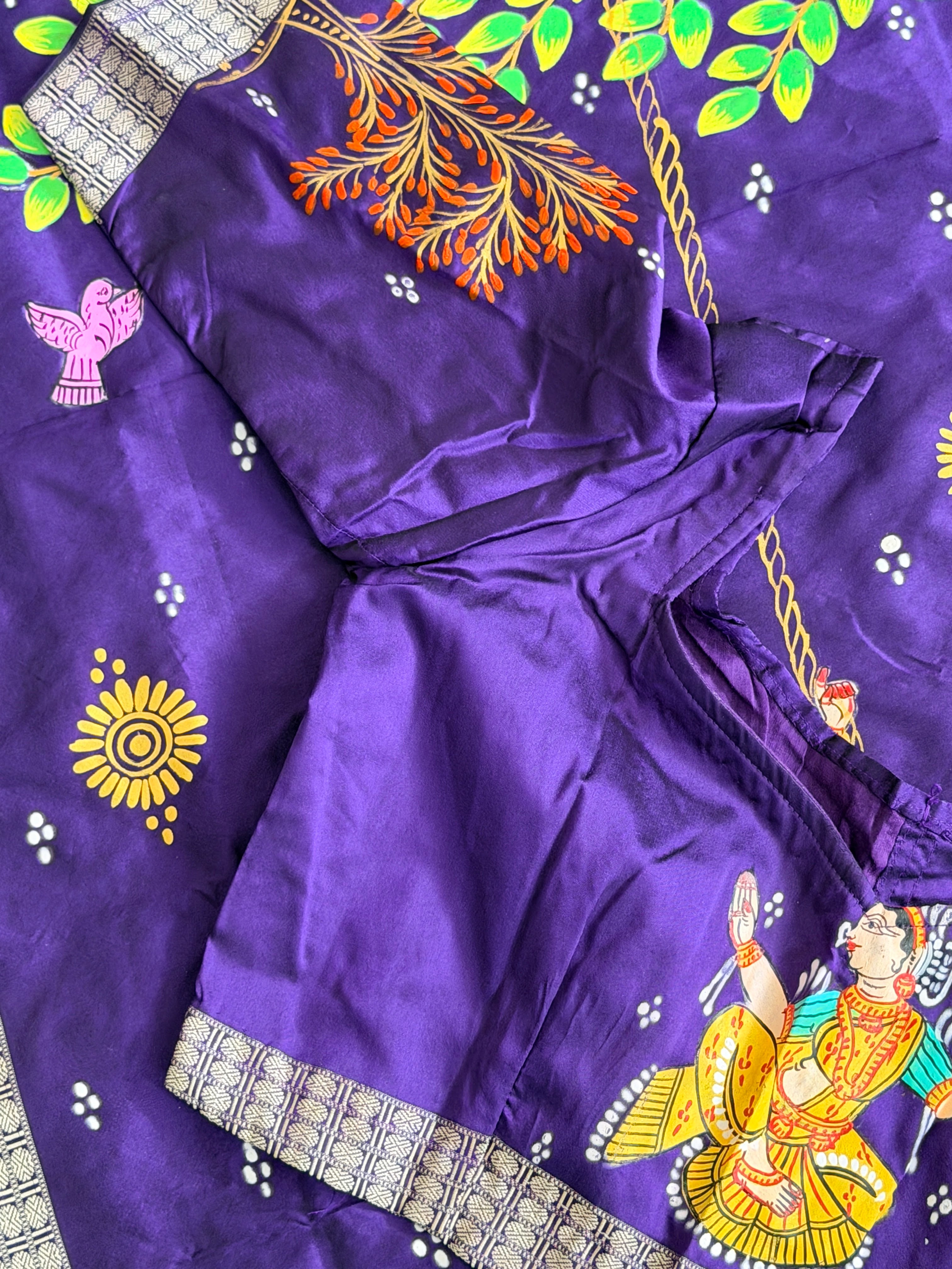 Pattachitra hand painted Raja doli theme saree