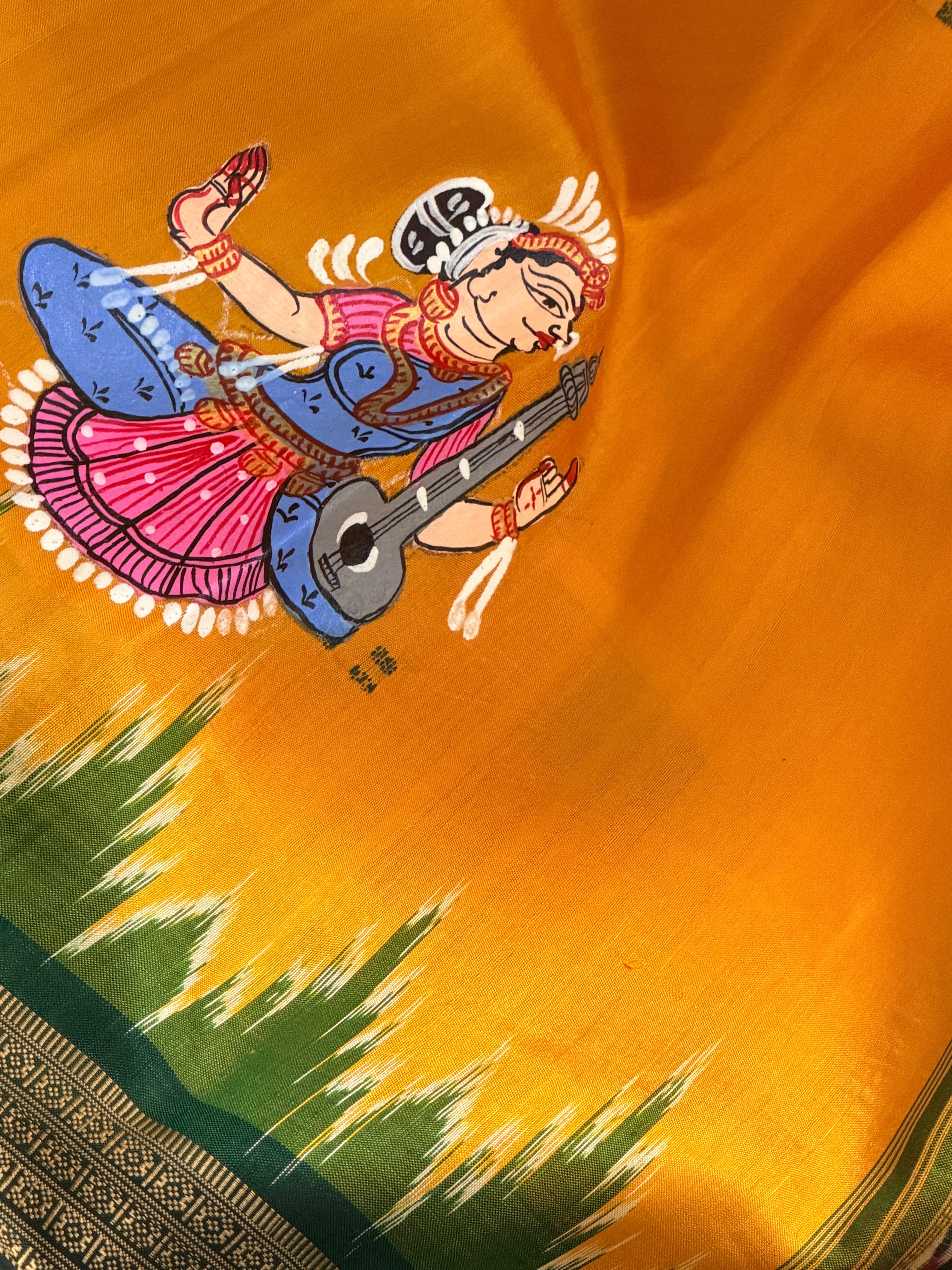 Khandua plain mini buti saree with pattachitra work