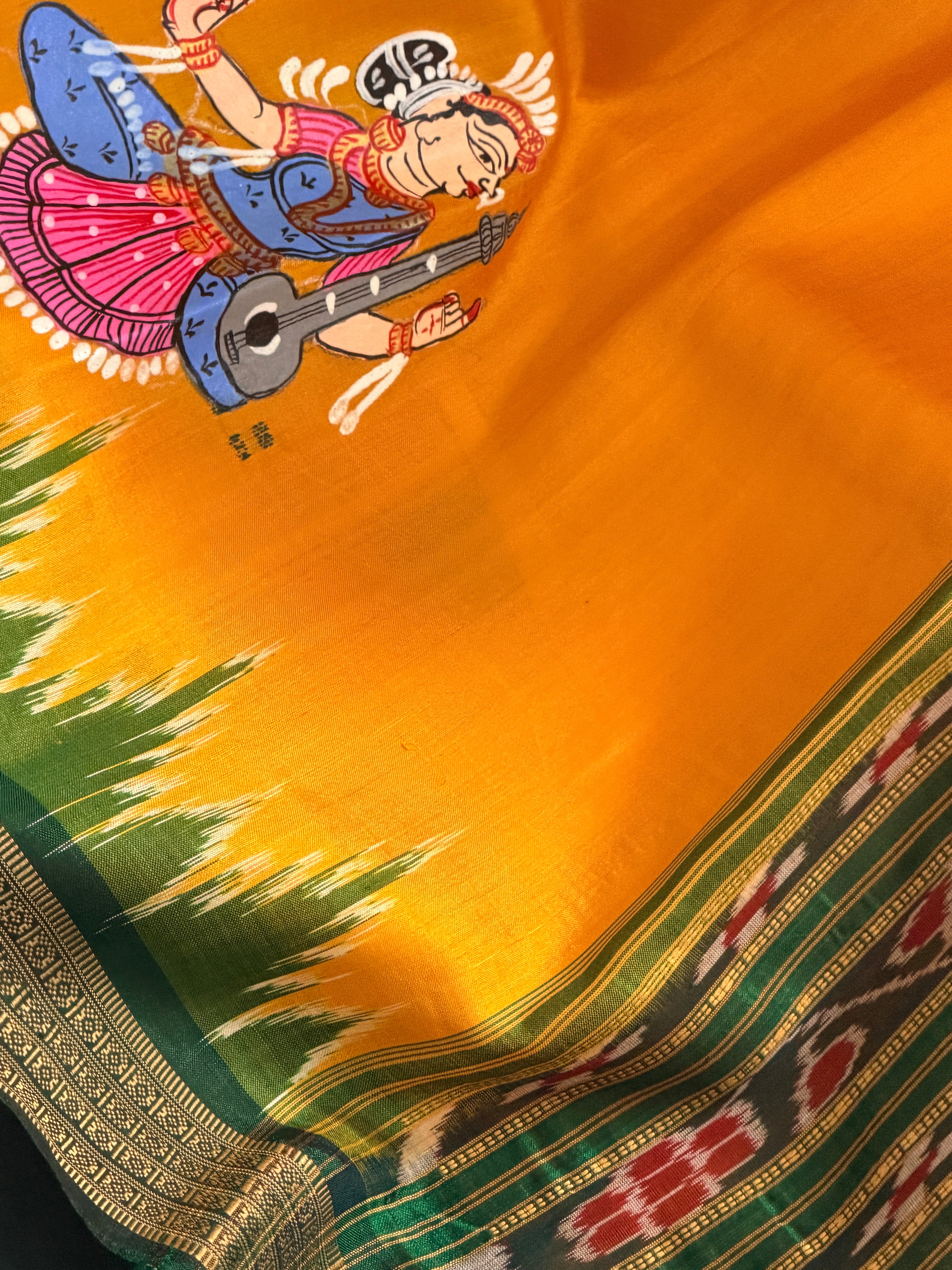 Khandua plain mini buti saree with pattachitra work