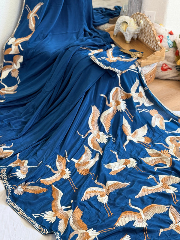 Parsi Gara hand embroidered crepe silk saree