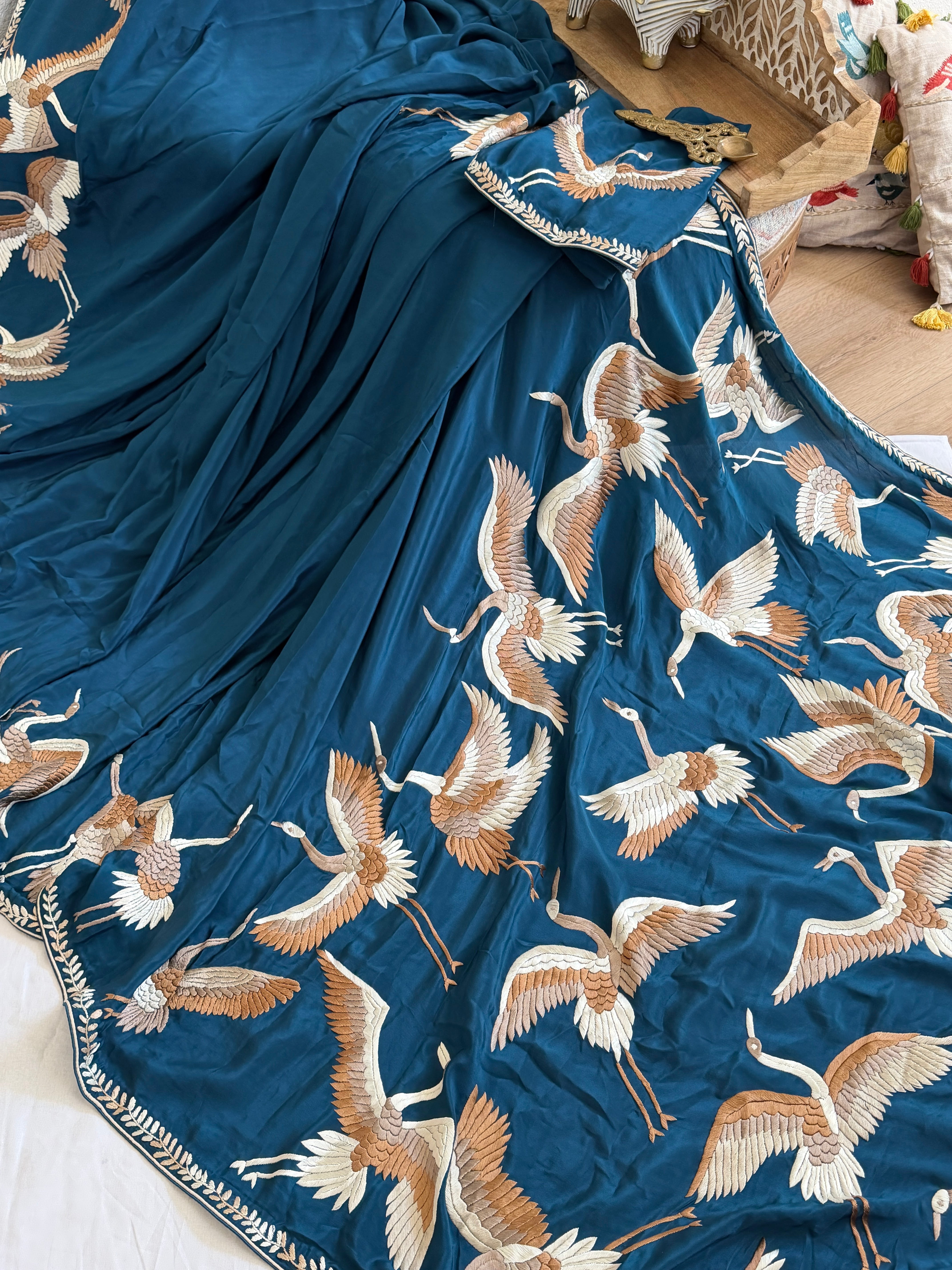 Parsi Gara hand embroidered crepe silk saree