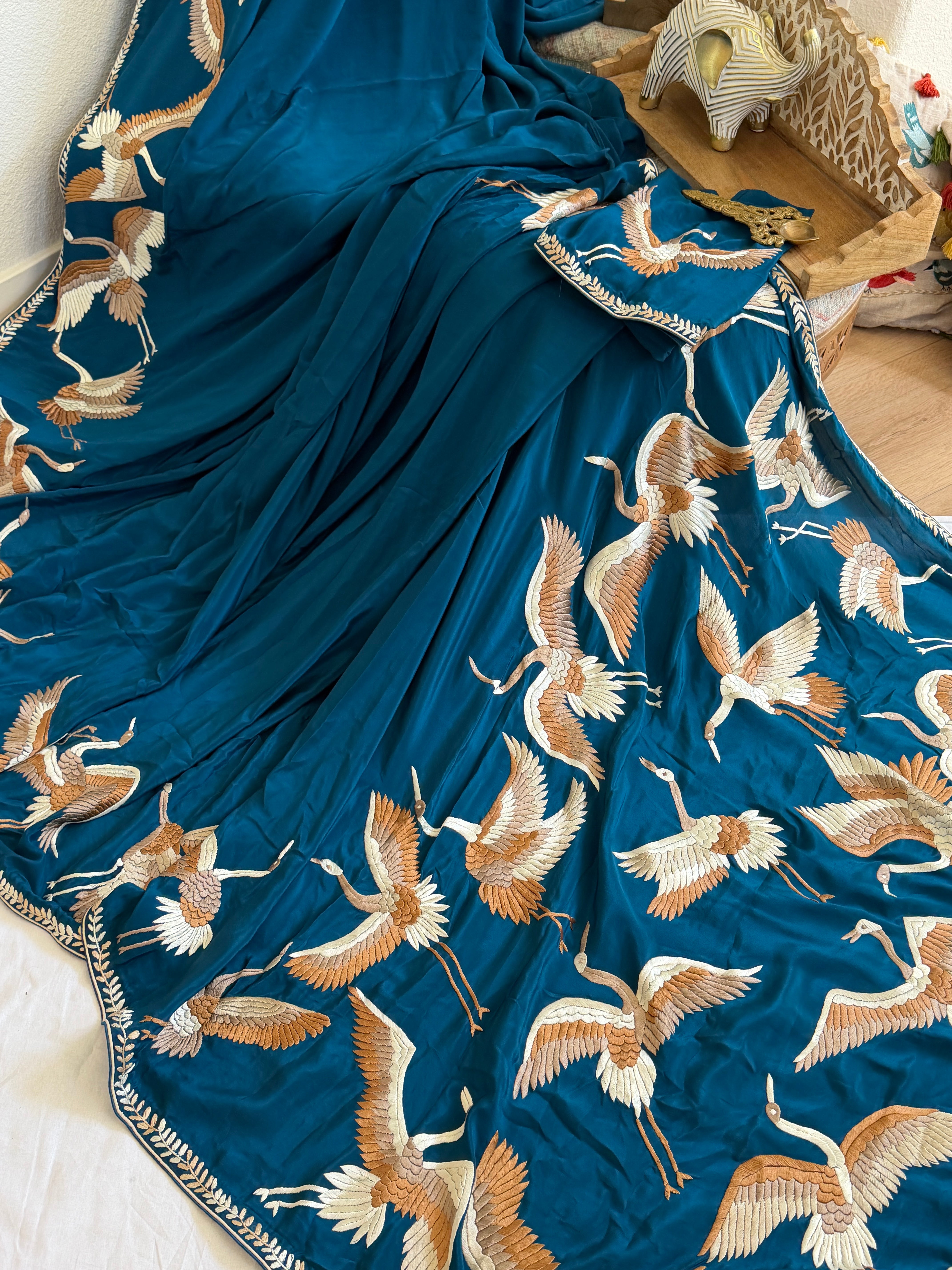 Parsi Gara hand embroidered crepe silk saree