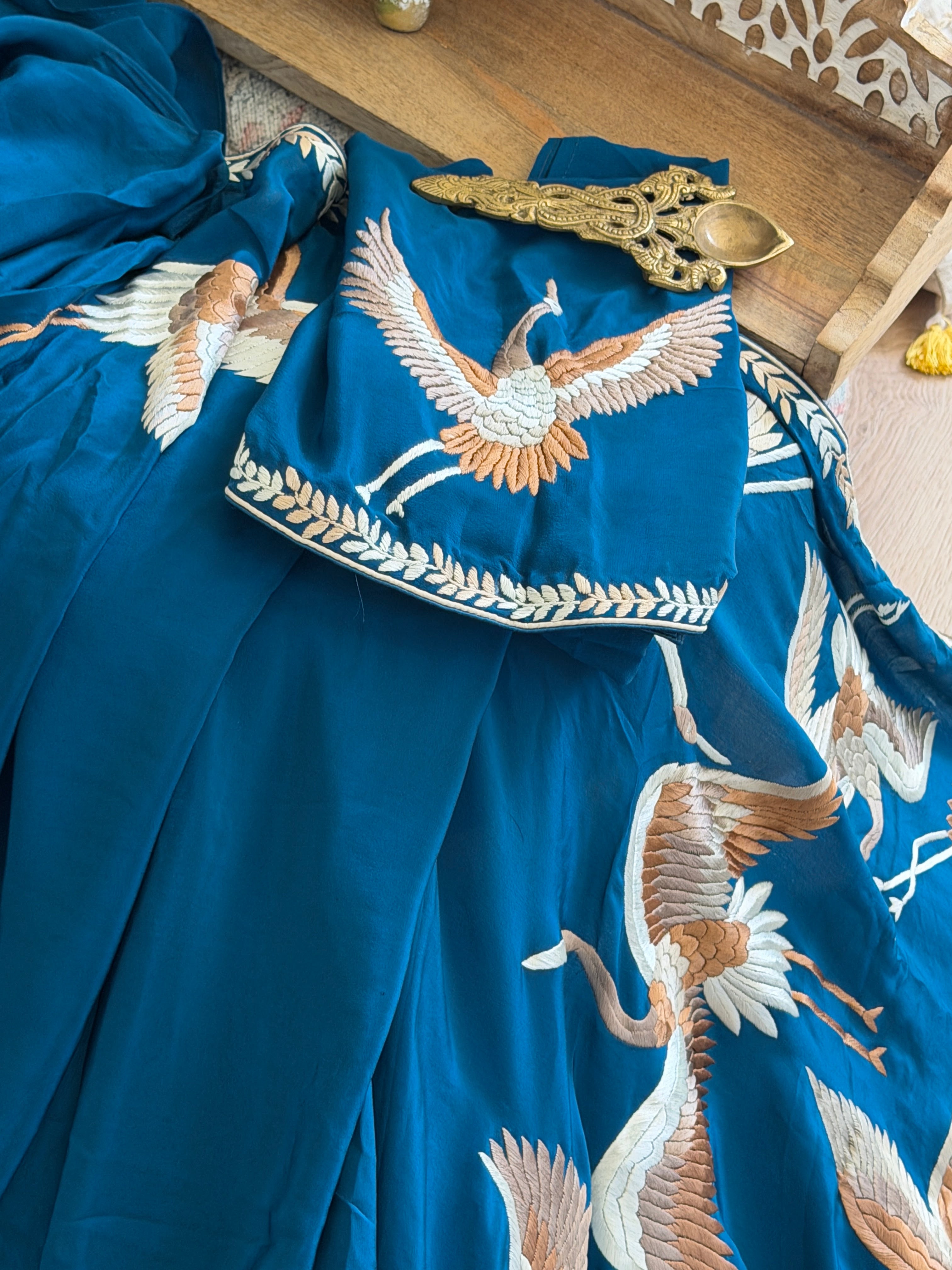 Parsi Gara hand embroidered crepe silk saree