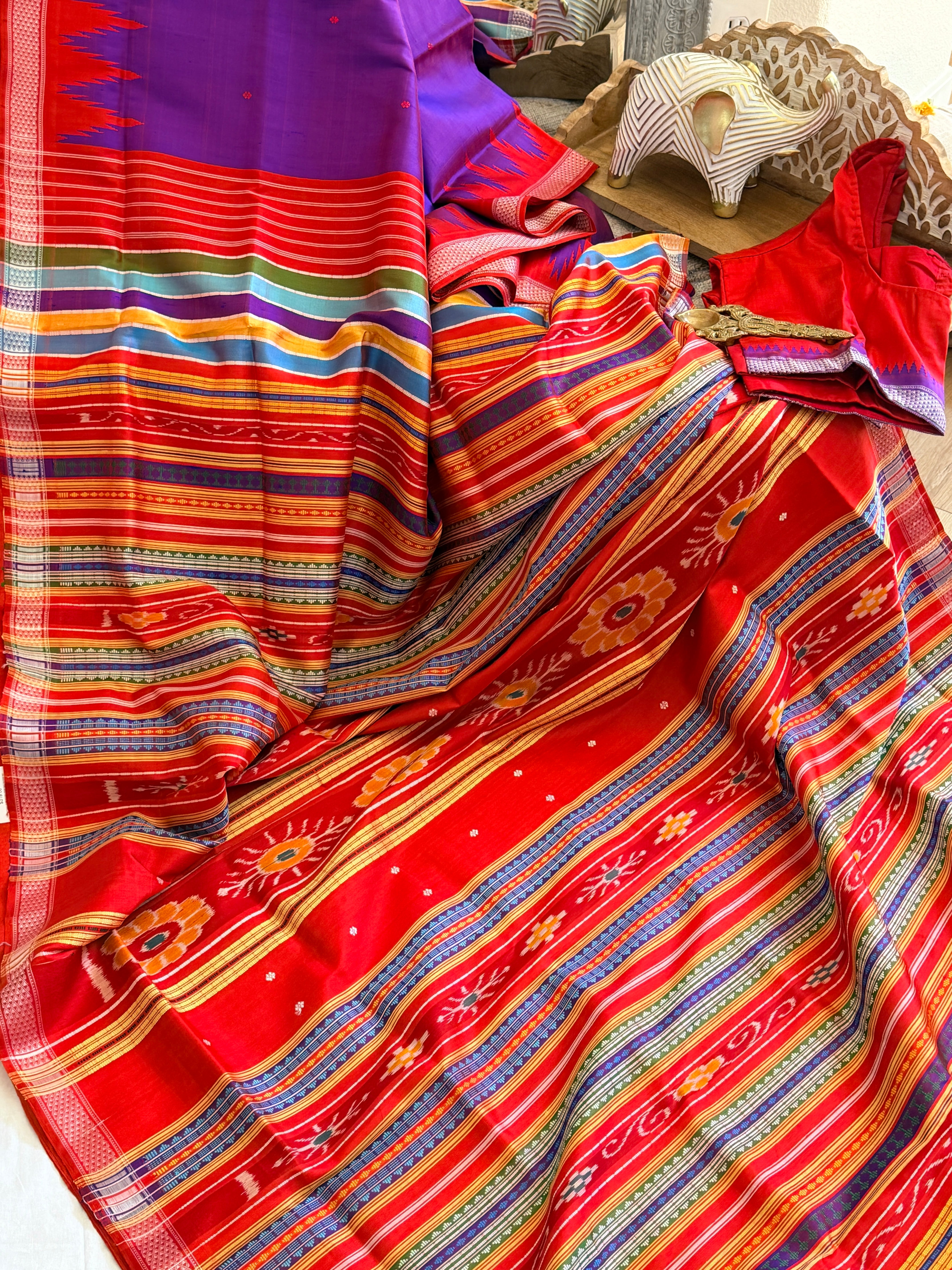 Berhampuri pure silk doubble palu purple red