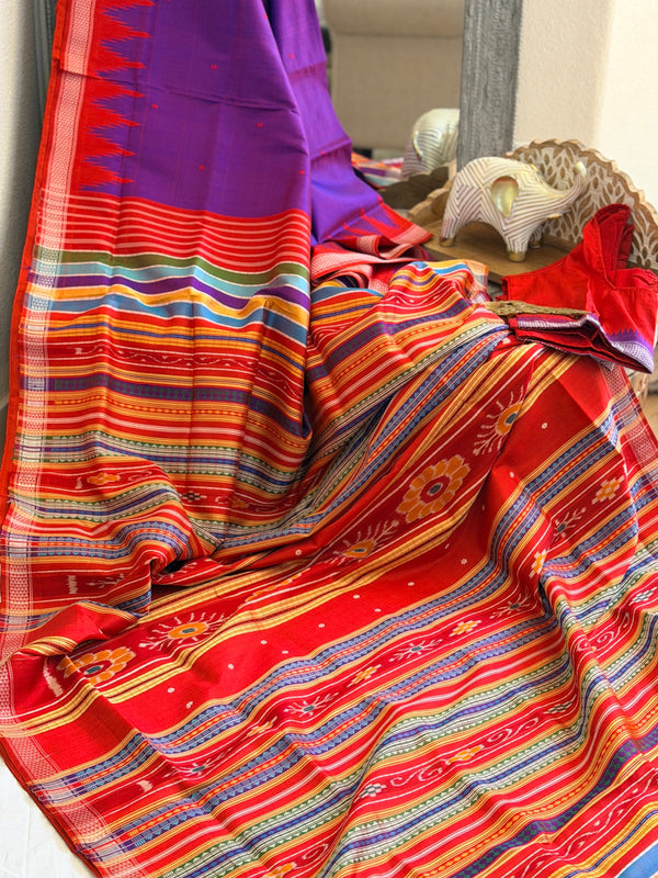 Berhampuri pure silk doubble palu purple red