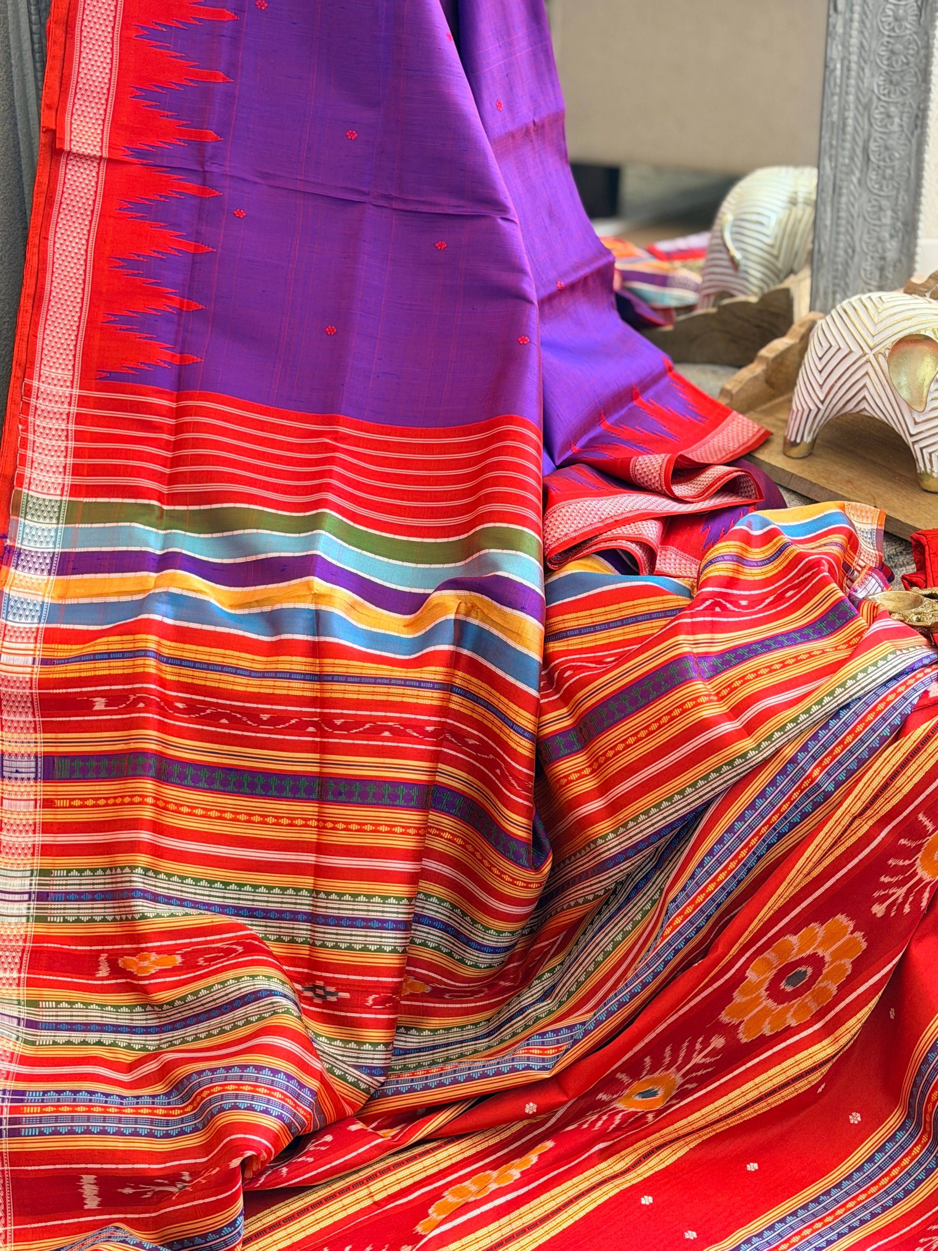 Berhampuri pure silk doubble palu purple red