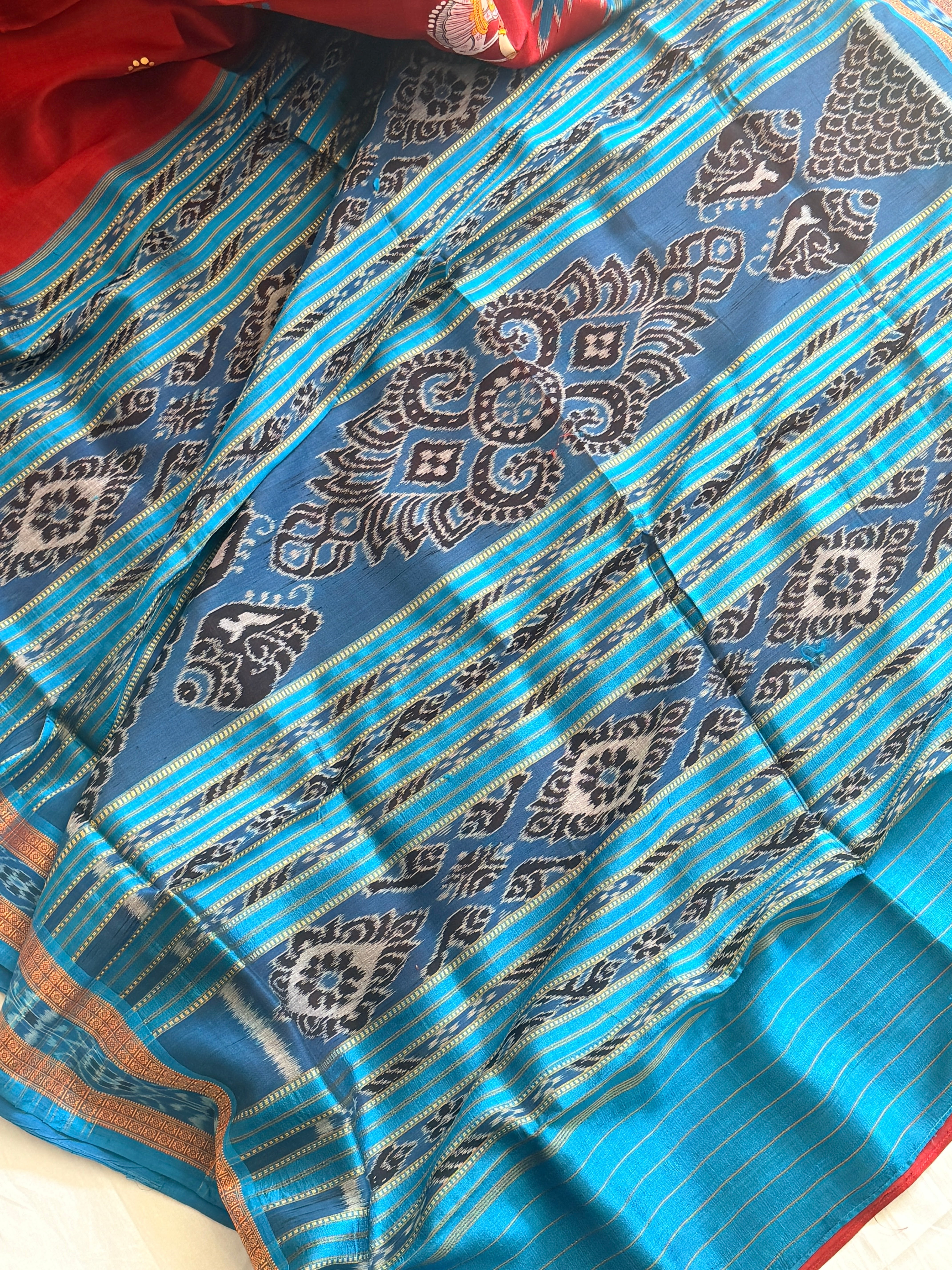Khandua plain mini buti odisha handloom saree with pattachitra