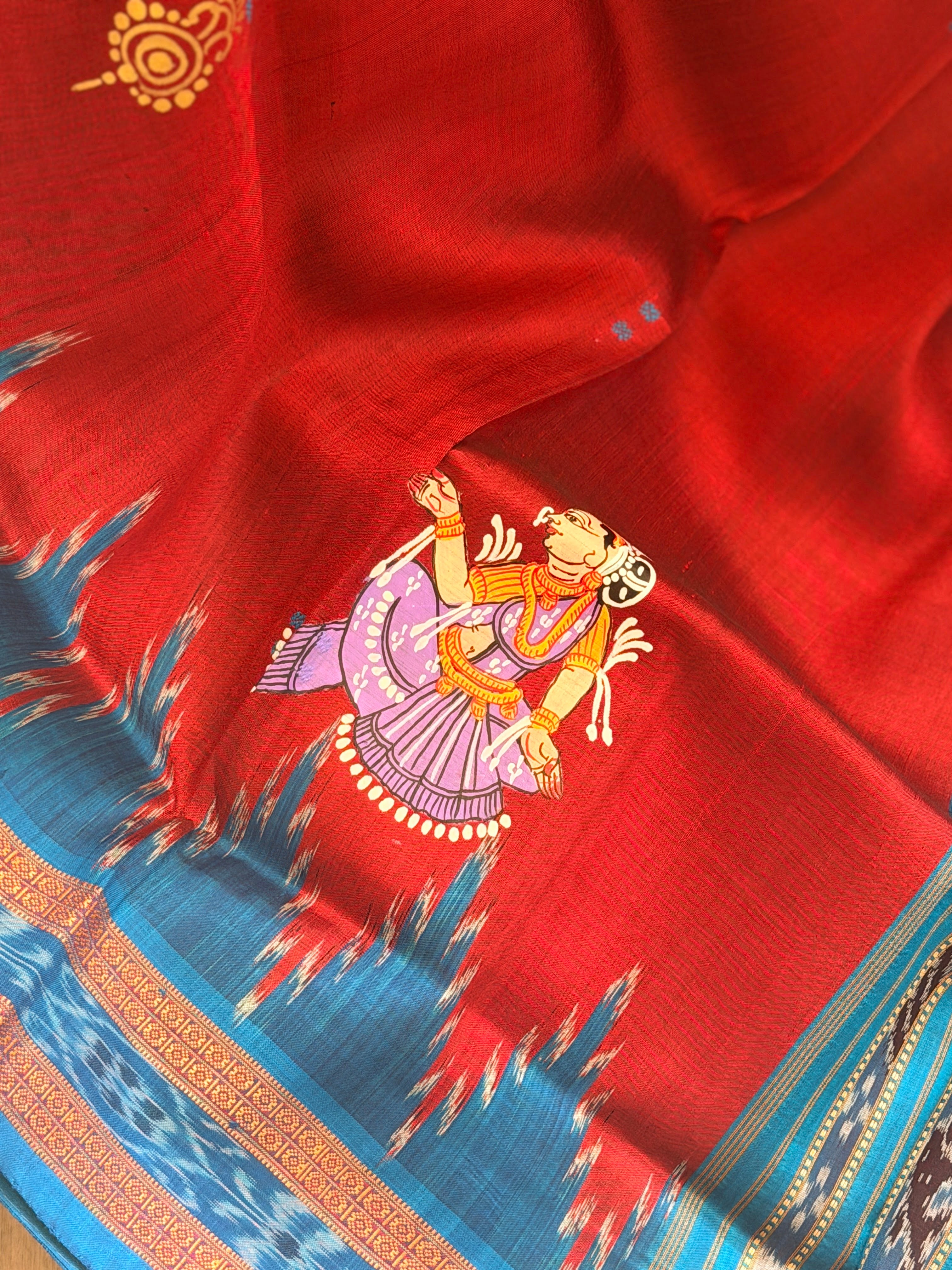 Khandua plain mini buti odisha handloom saree with pattachitra