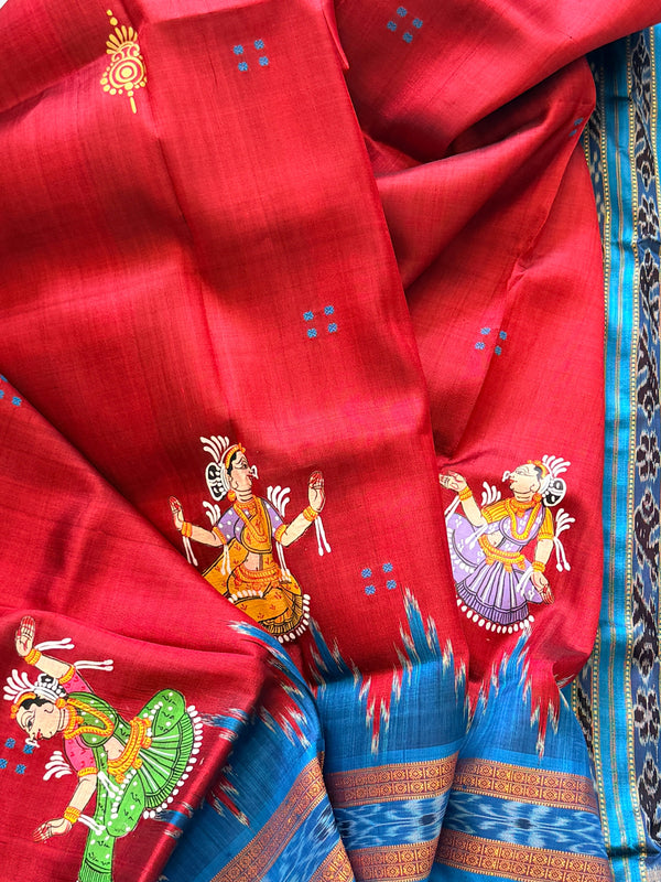 Khandua plain mini buti odisha handloom saree with pattachitra