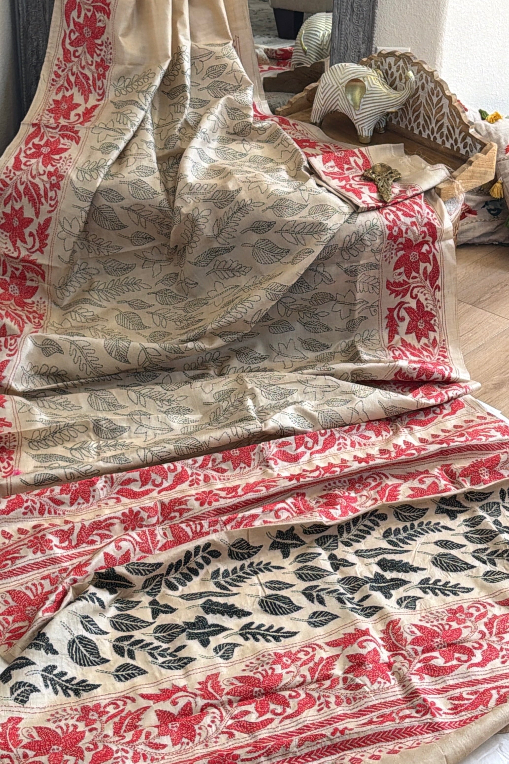 Kantha Stitch Saree on tussar silk