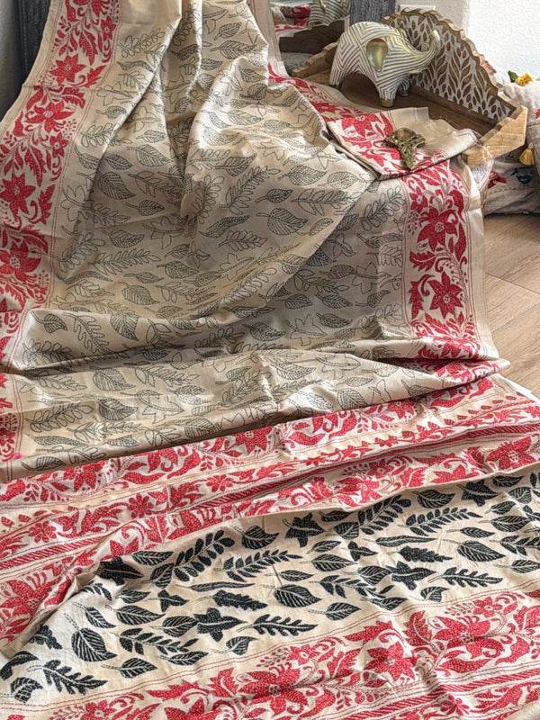 Kantha Stitch Saree on tussar silk