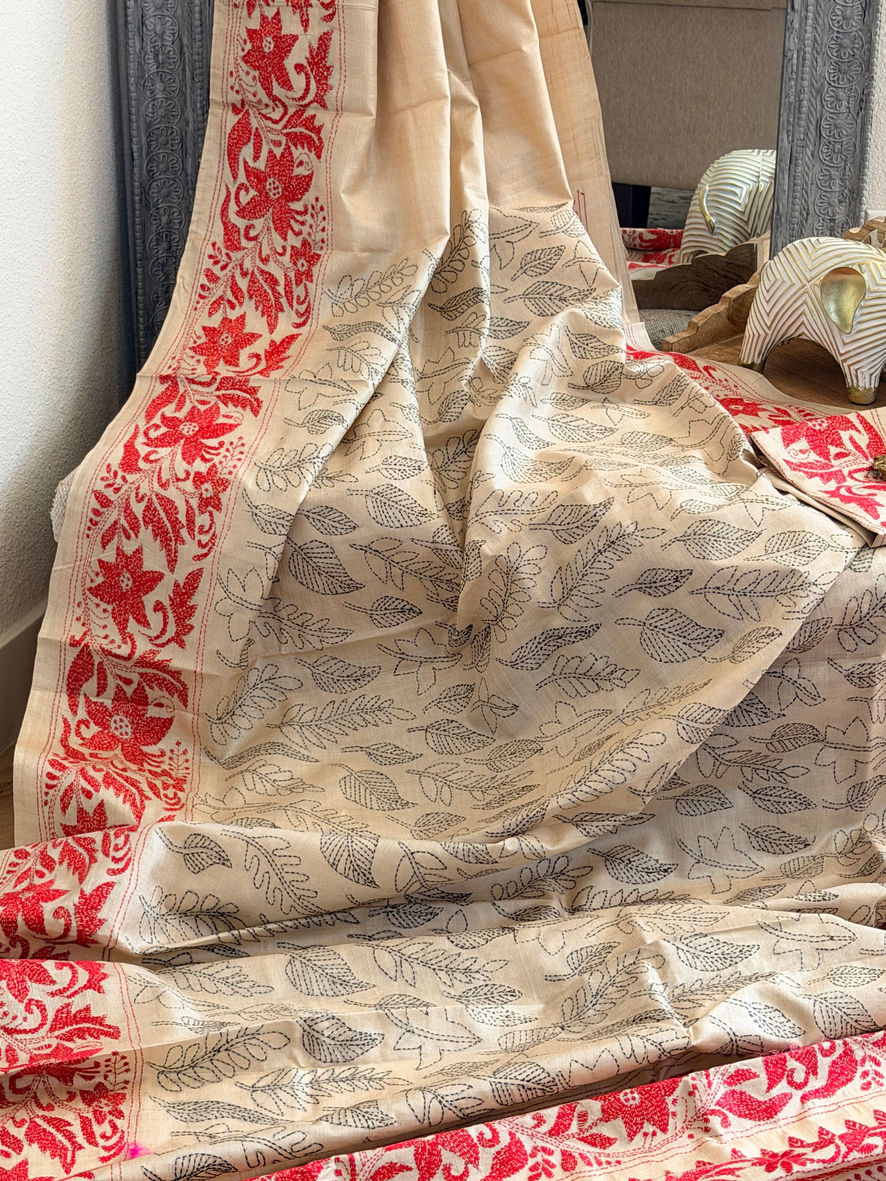 Kantha Stitch Saree on tussar silk