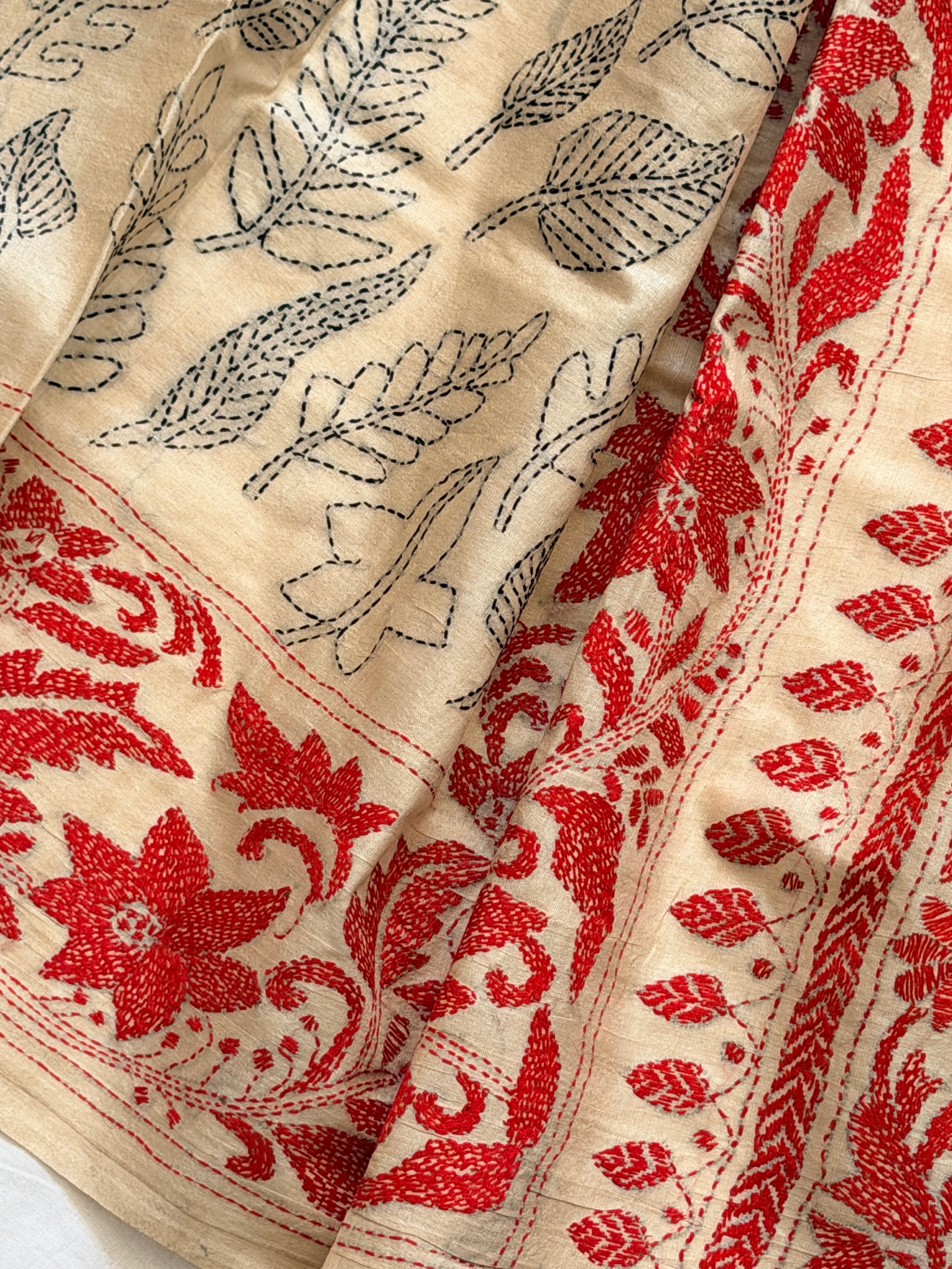 Kantha Stitch Saree on tussar silk
