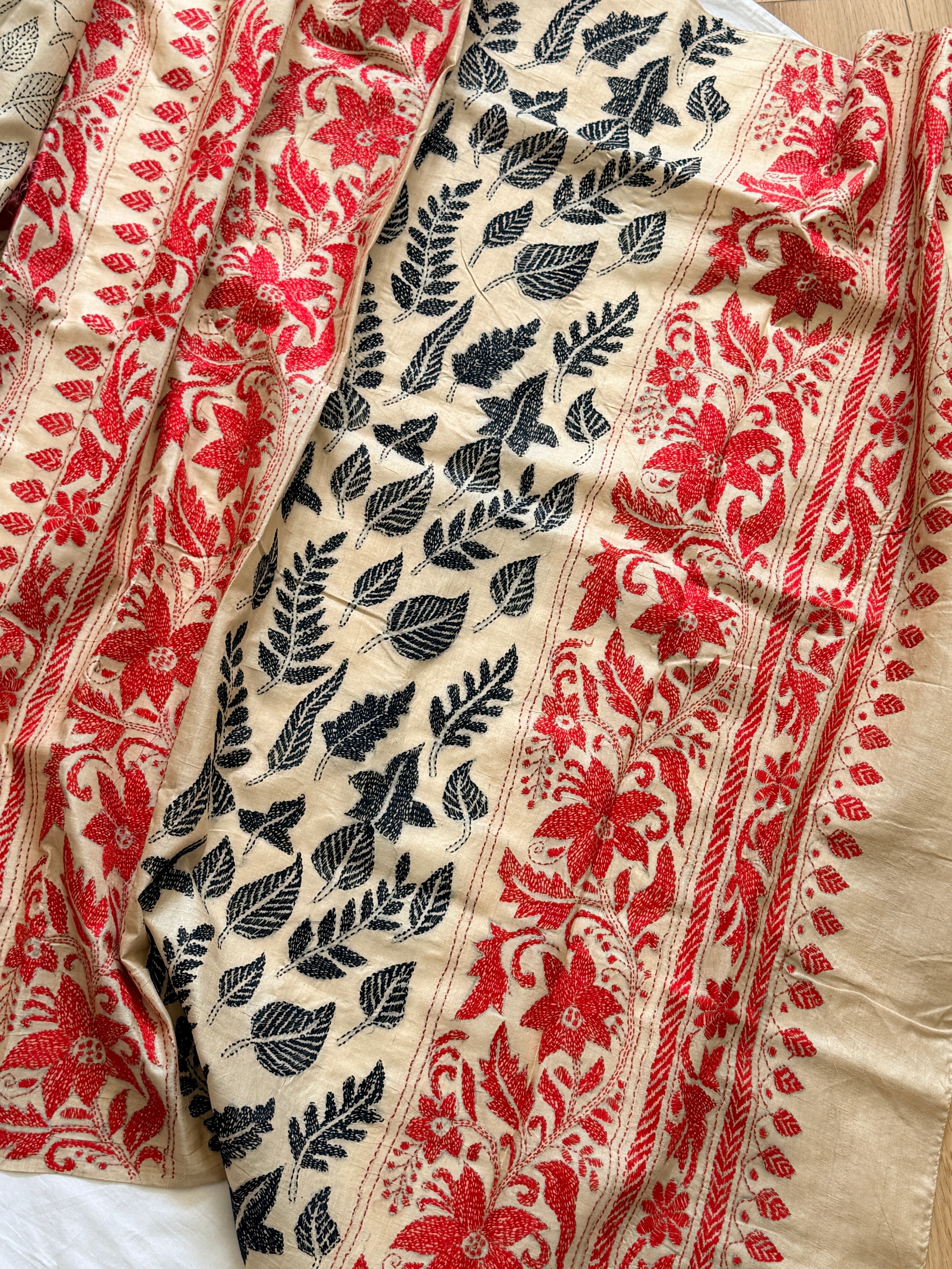 Kantha Stitch Saree on tussar silk