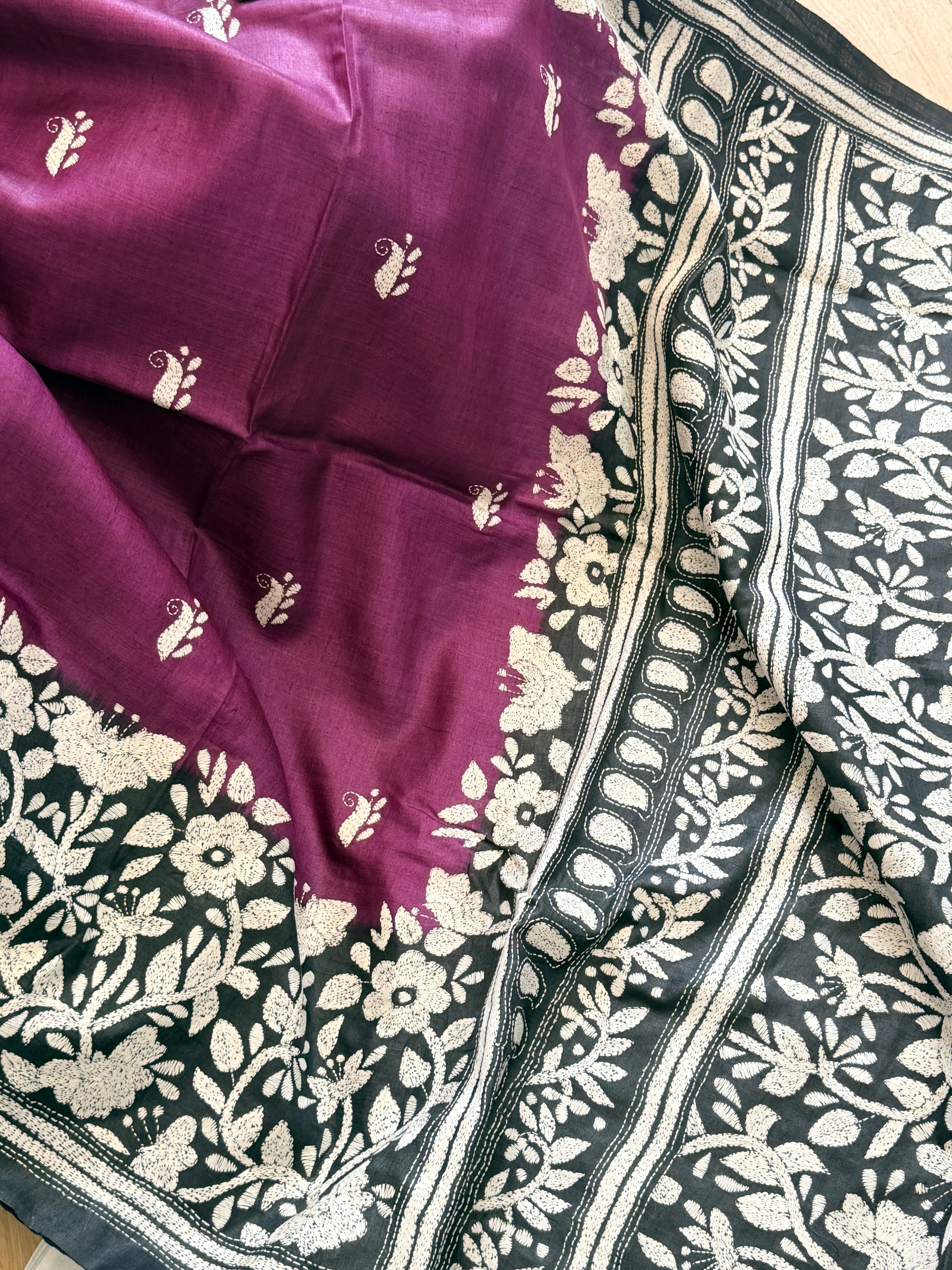 Kantha Stitch Saree on tussar silk