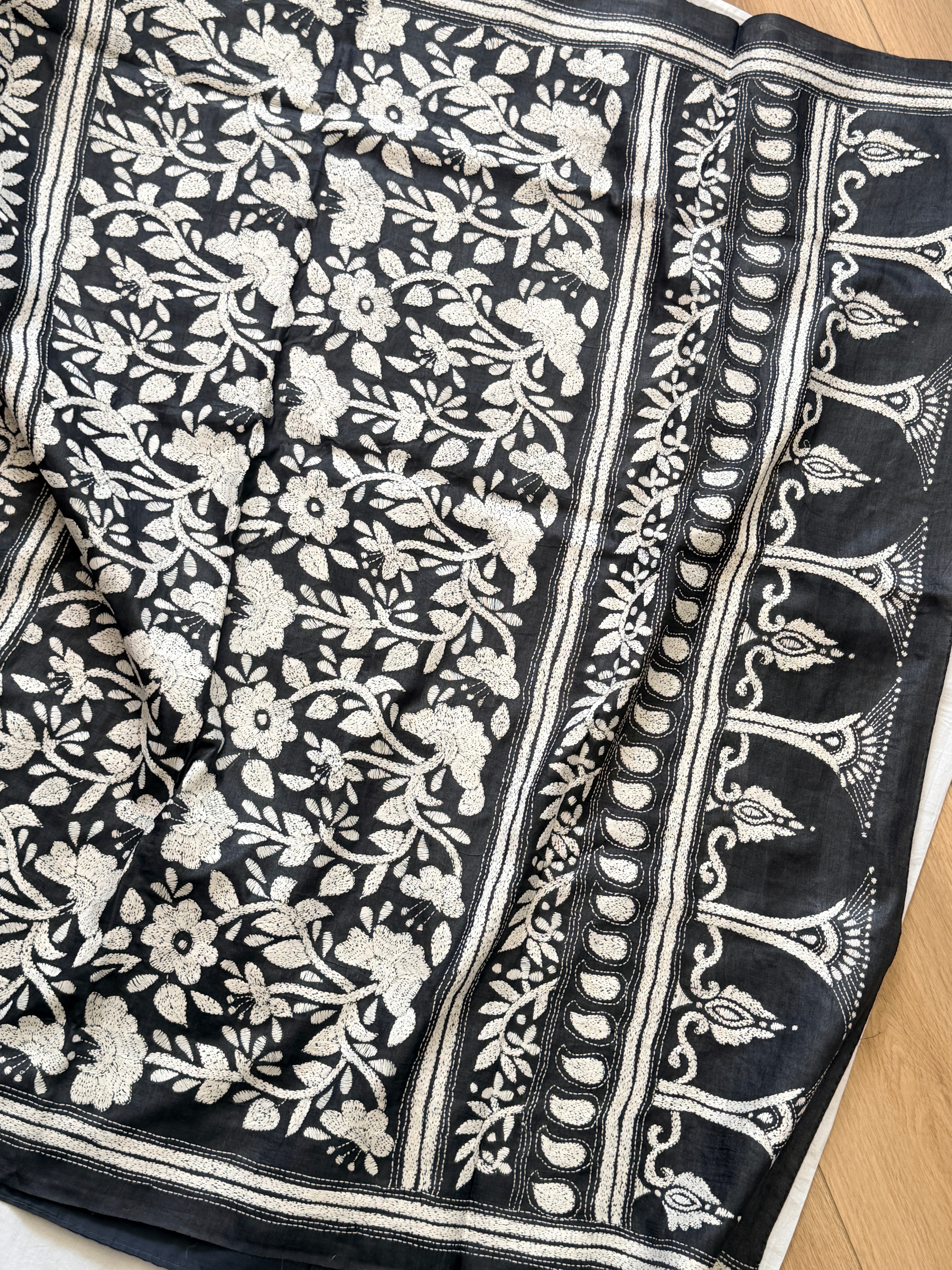 Kantha Stitch Saree on tussar silk