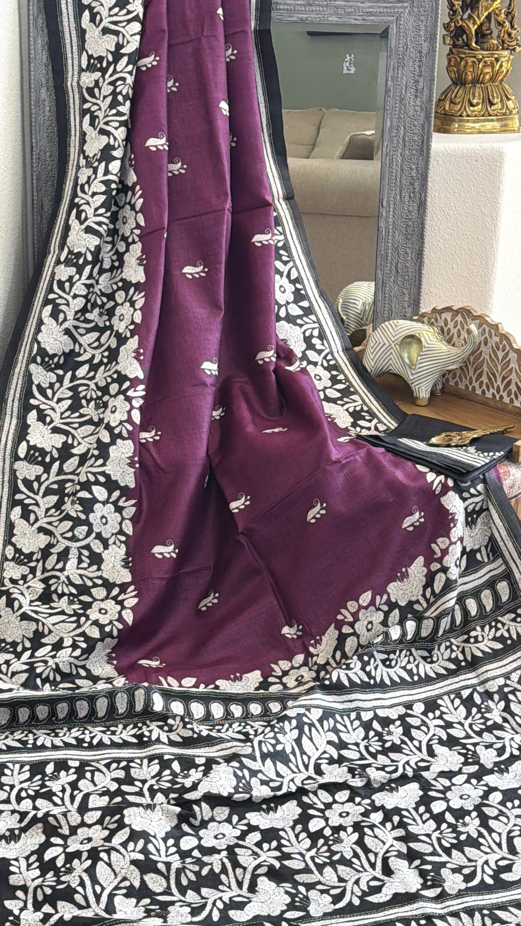 Kantha Stitch Saree on tussar silk