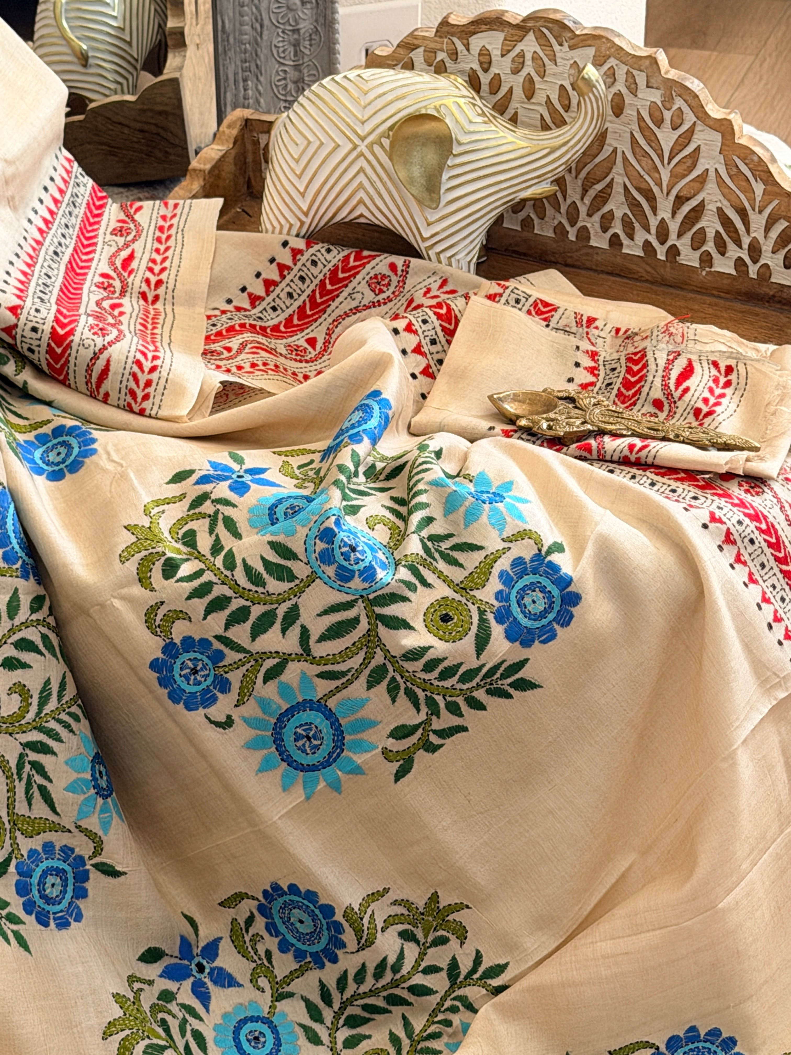 Kantha Stitch Saree on tussar silk