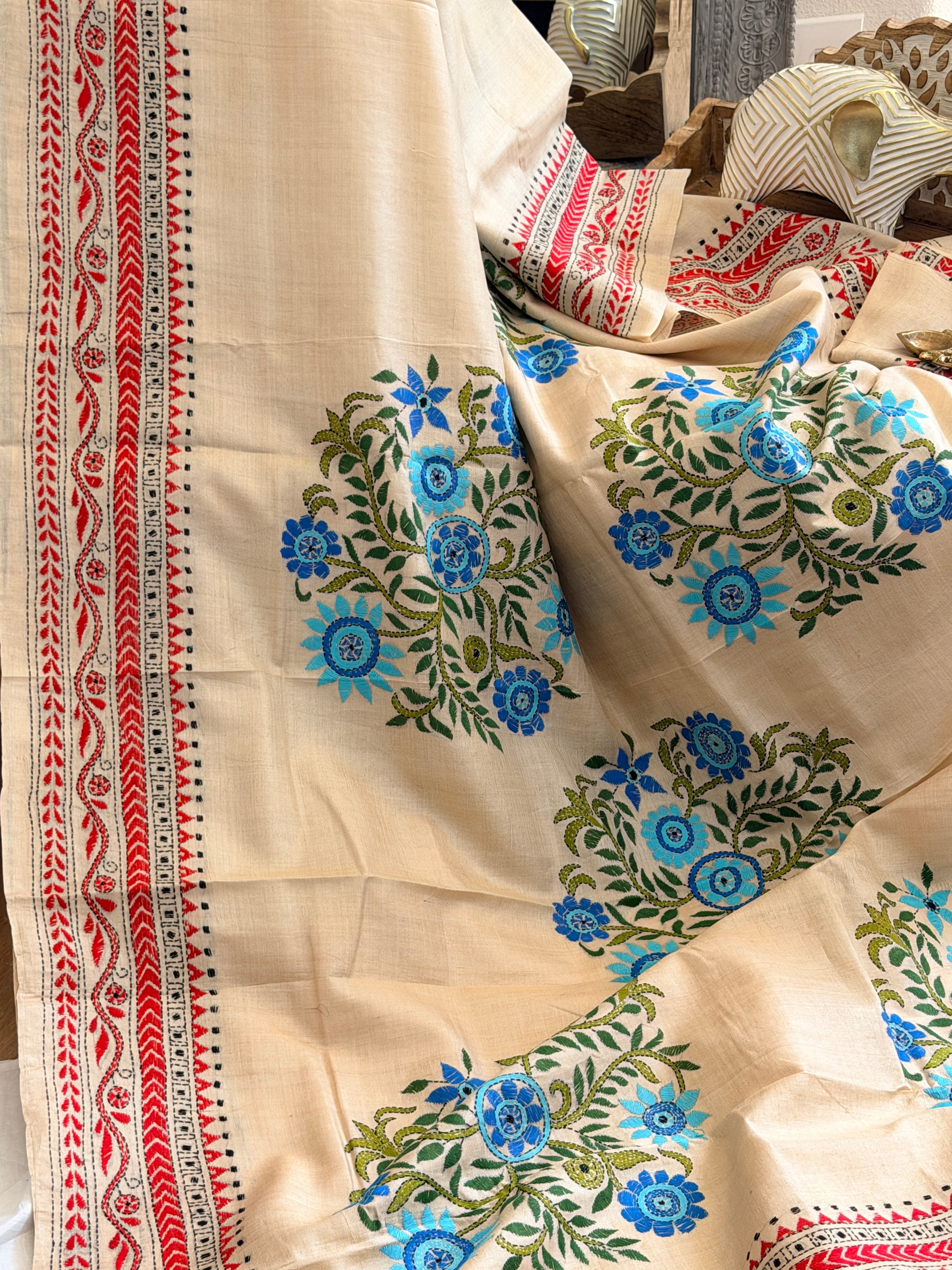 Kantha Stitch Saree on tussar silk