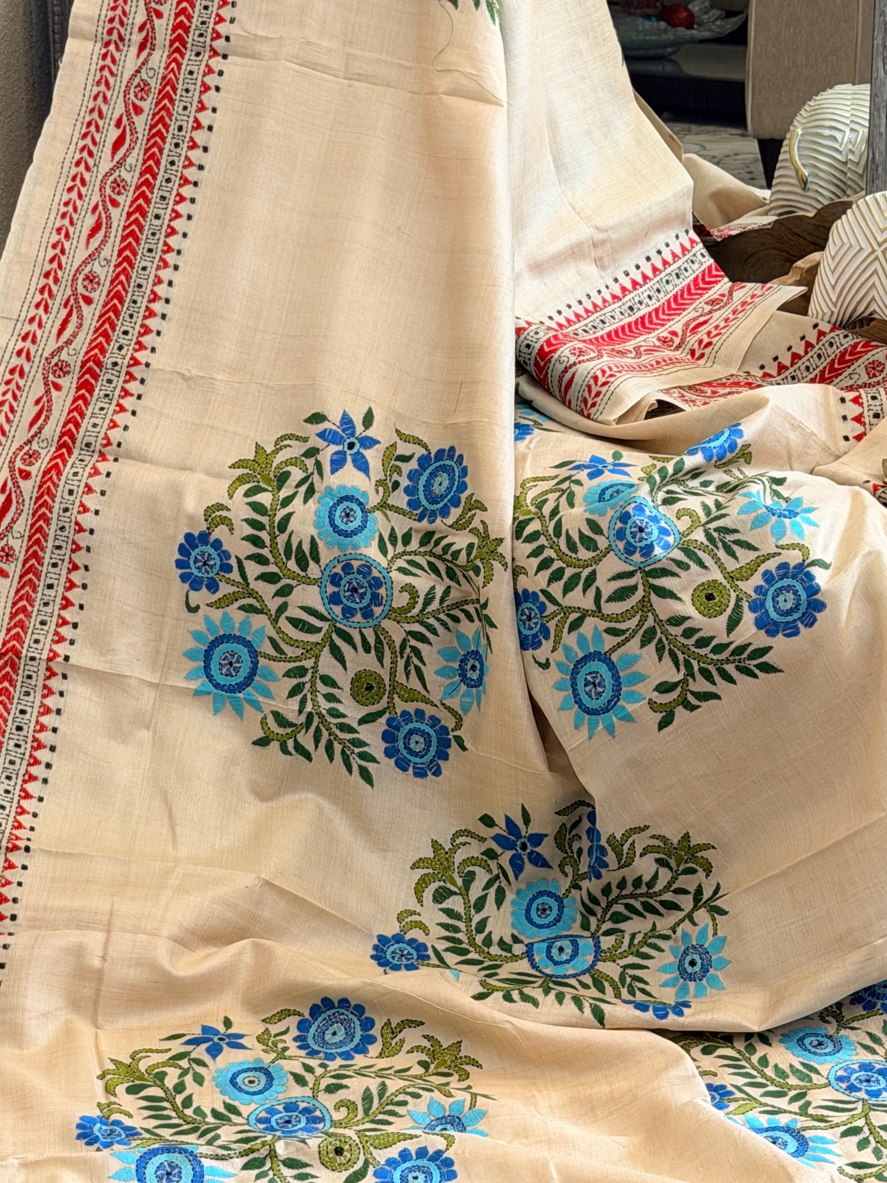 Kantha Stitch Saree on tussar silk