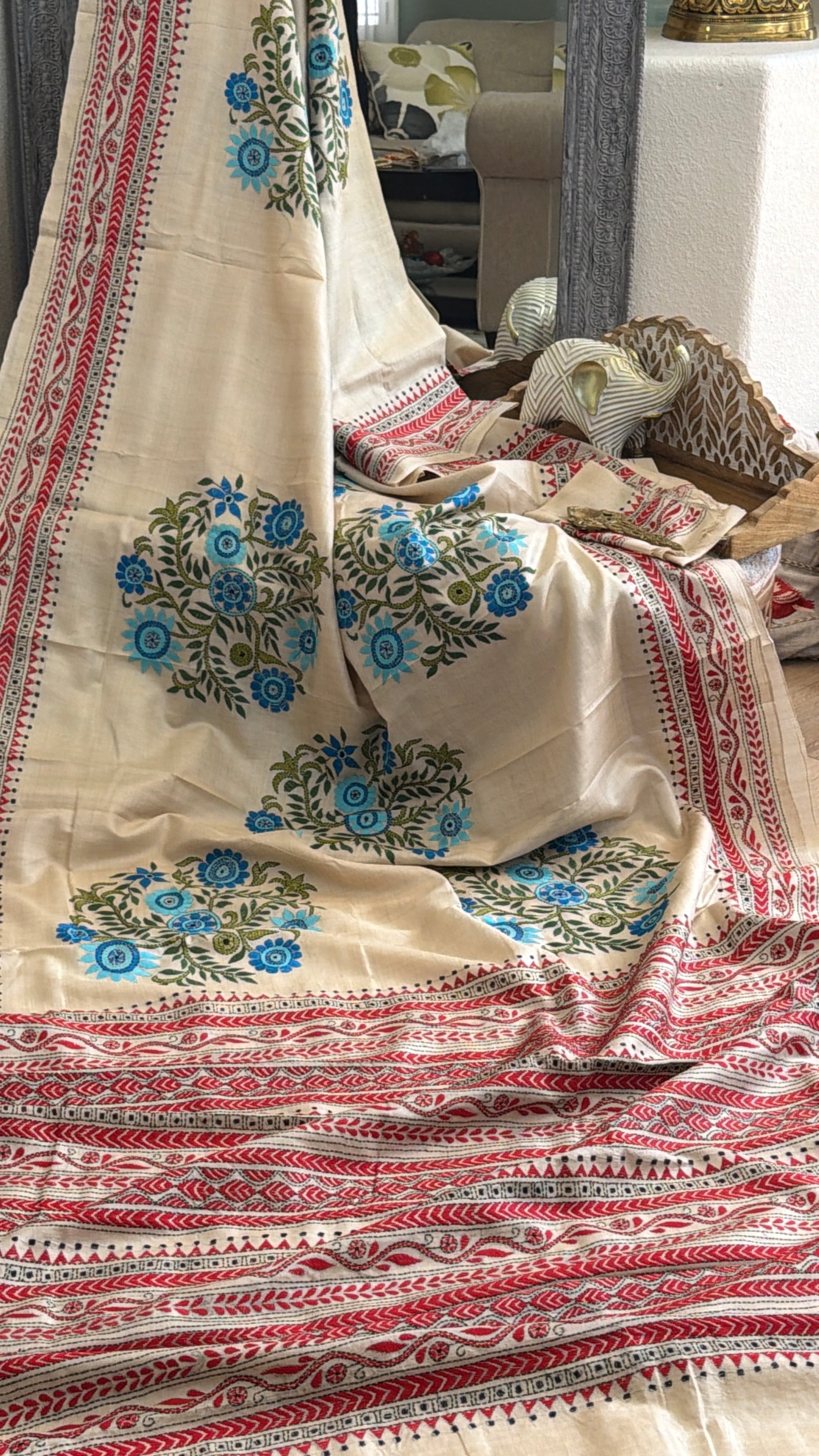 Kantha Stitch Saree on tussar silk