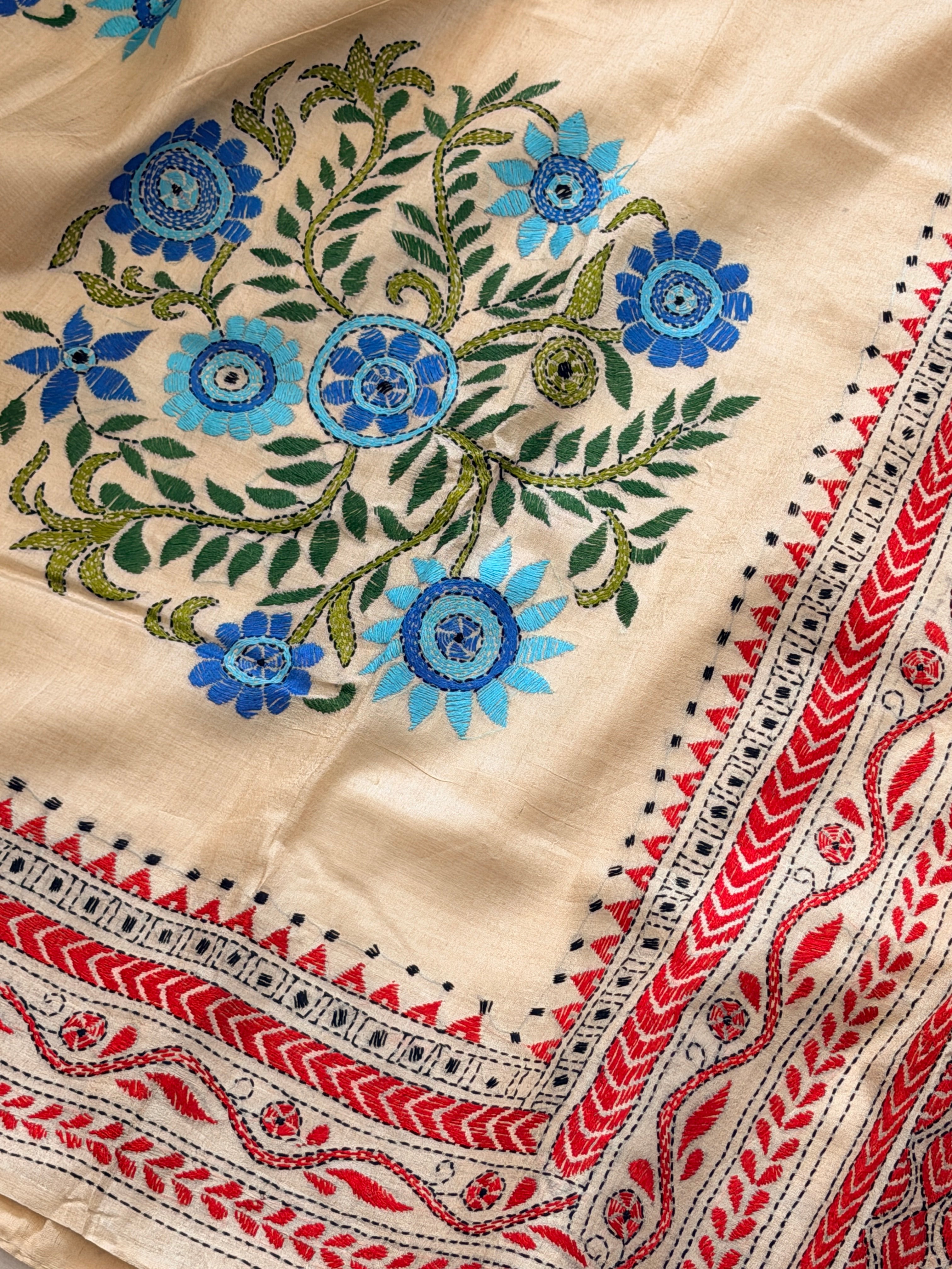 Kantha Stitch Saree on tussar silk