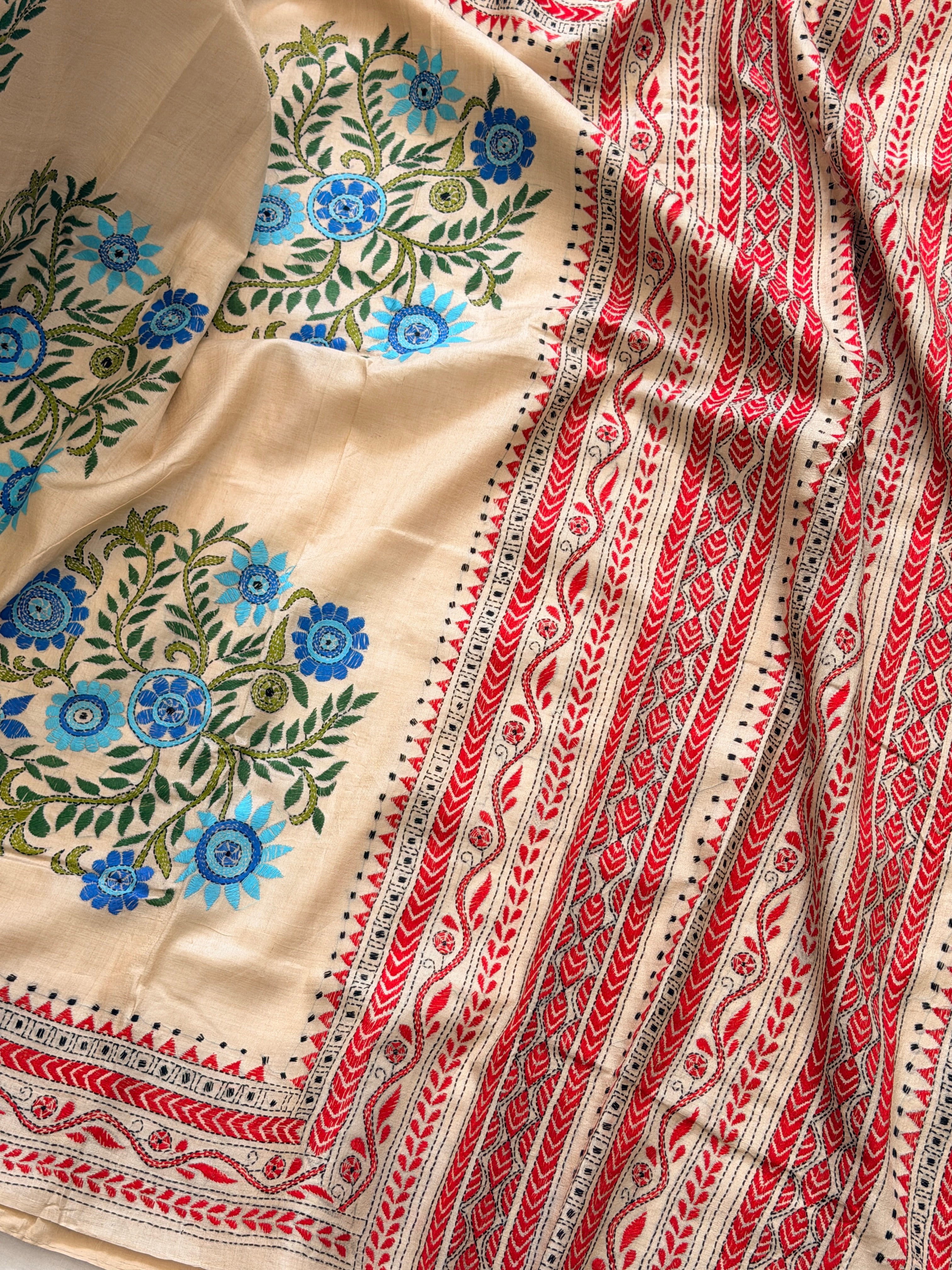 Kantha Stitch Saree on tussar silk