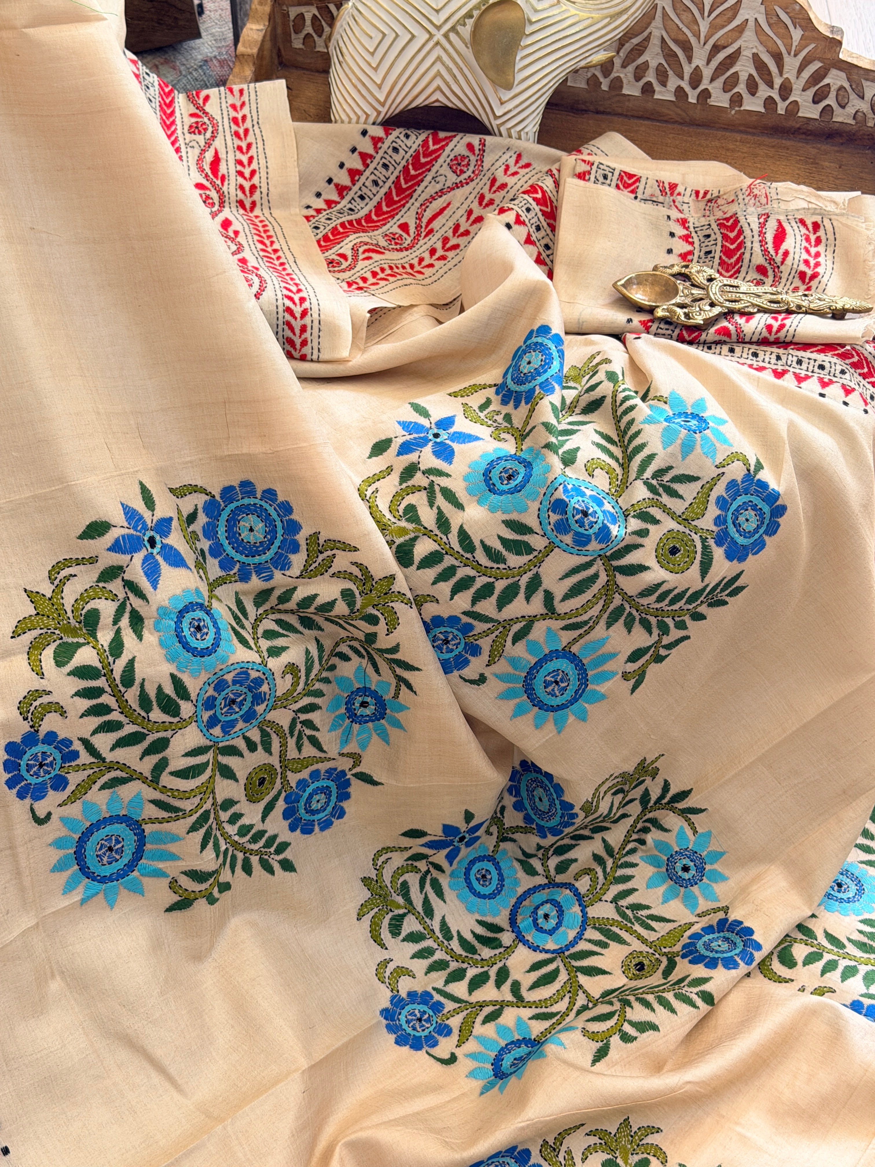 Kantha Stitch Saree on tussar silk
