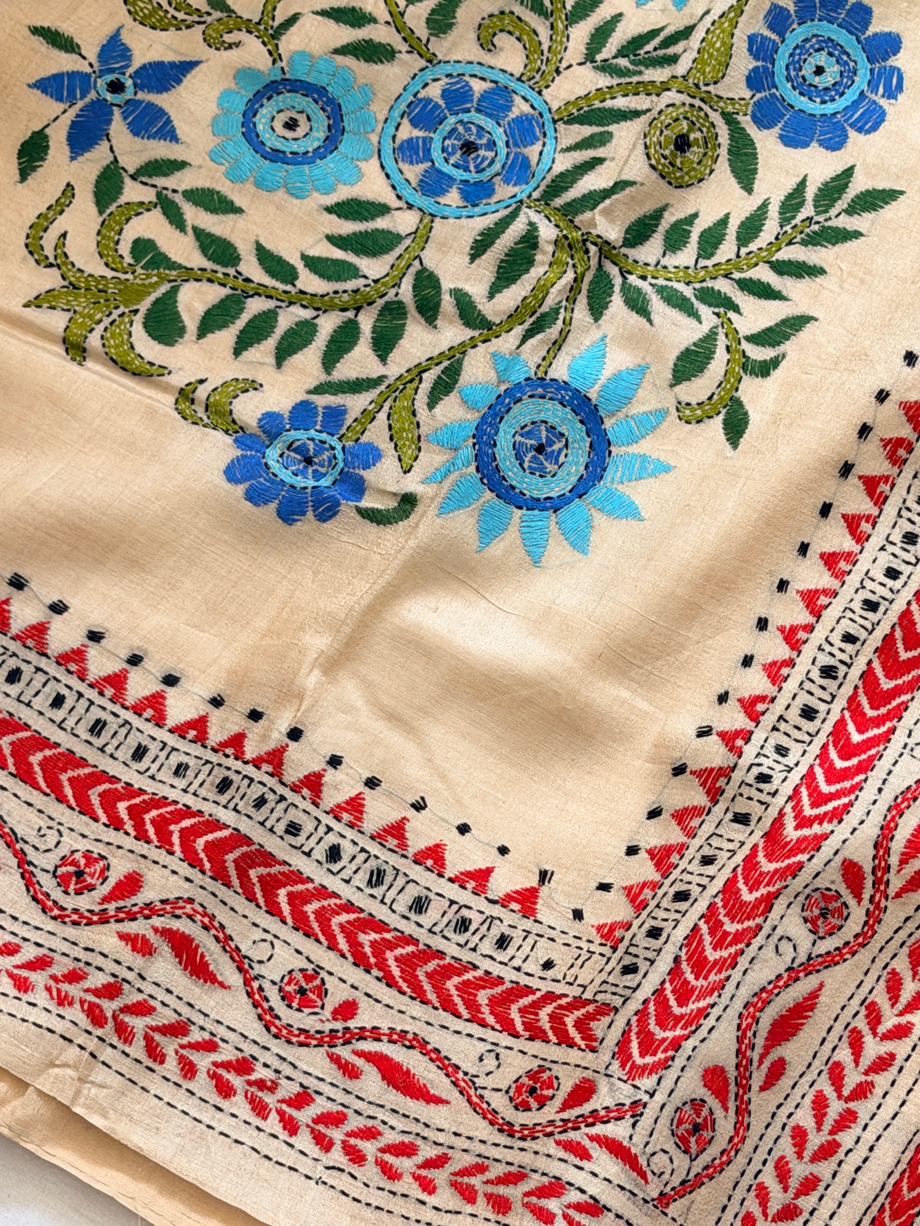Kantha Stitch Saree on tussar silk