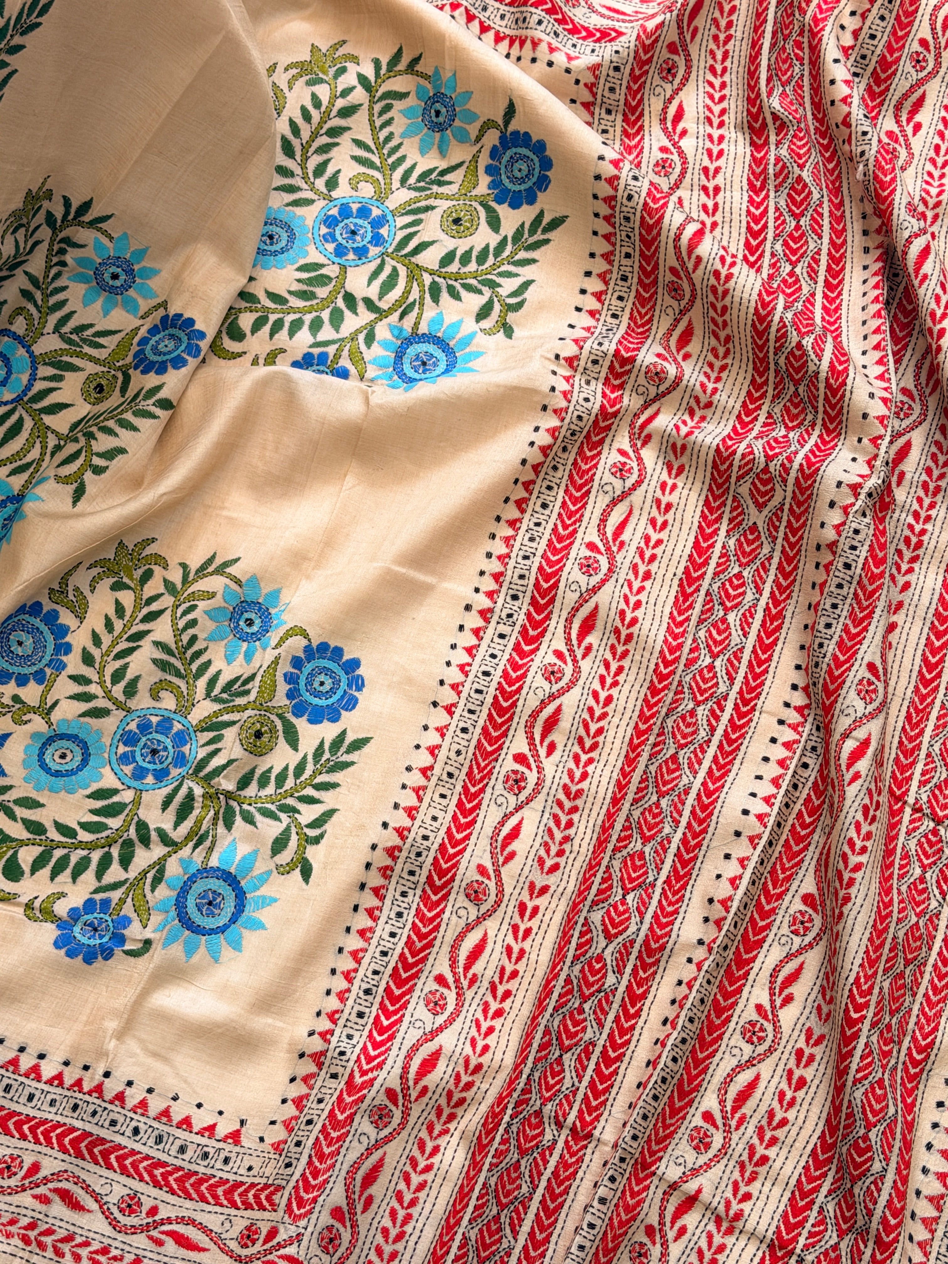 Kantha Stitch Saree on tussar silk