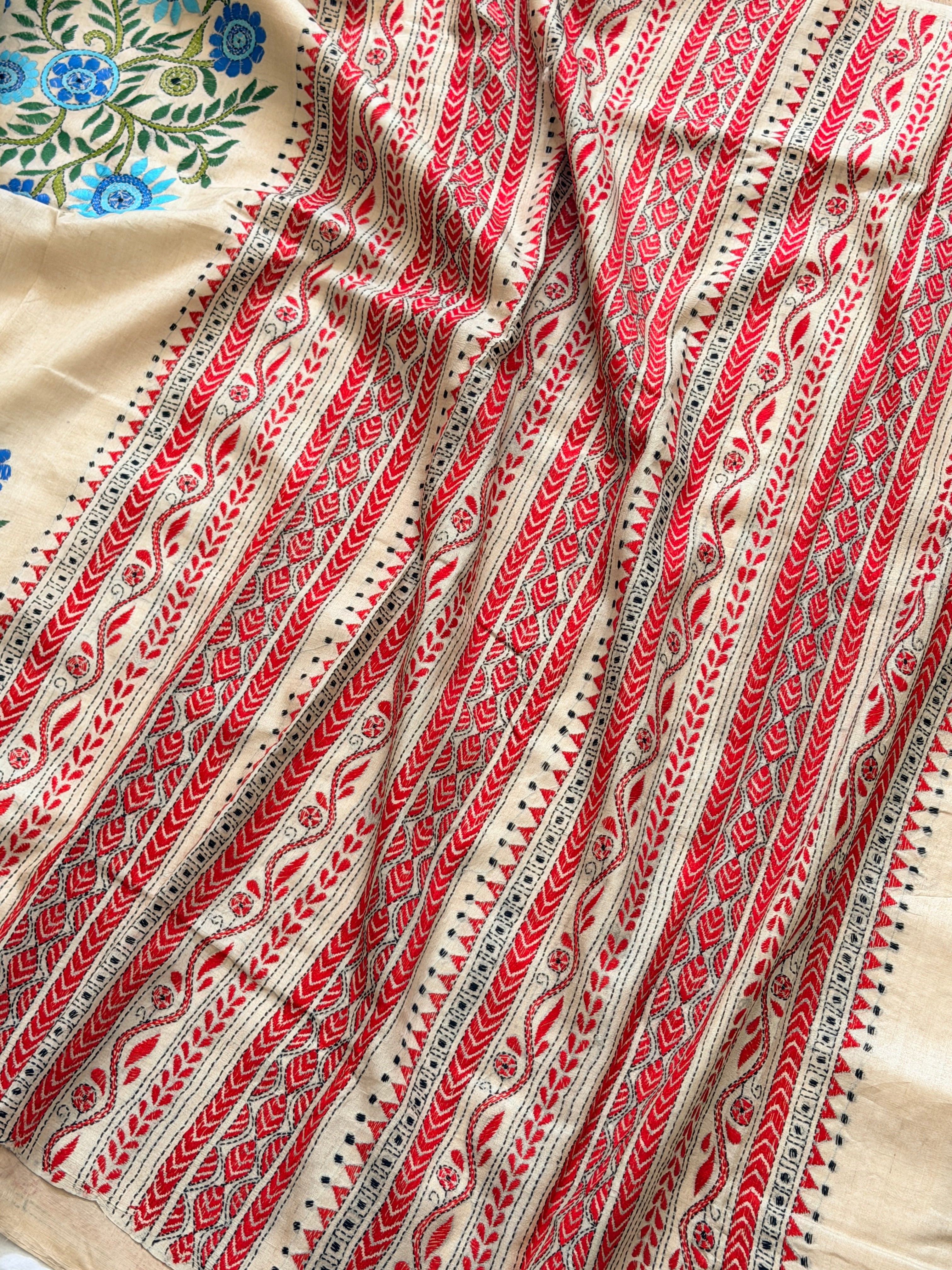 Kantha Stitch Saree on tussar silk