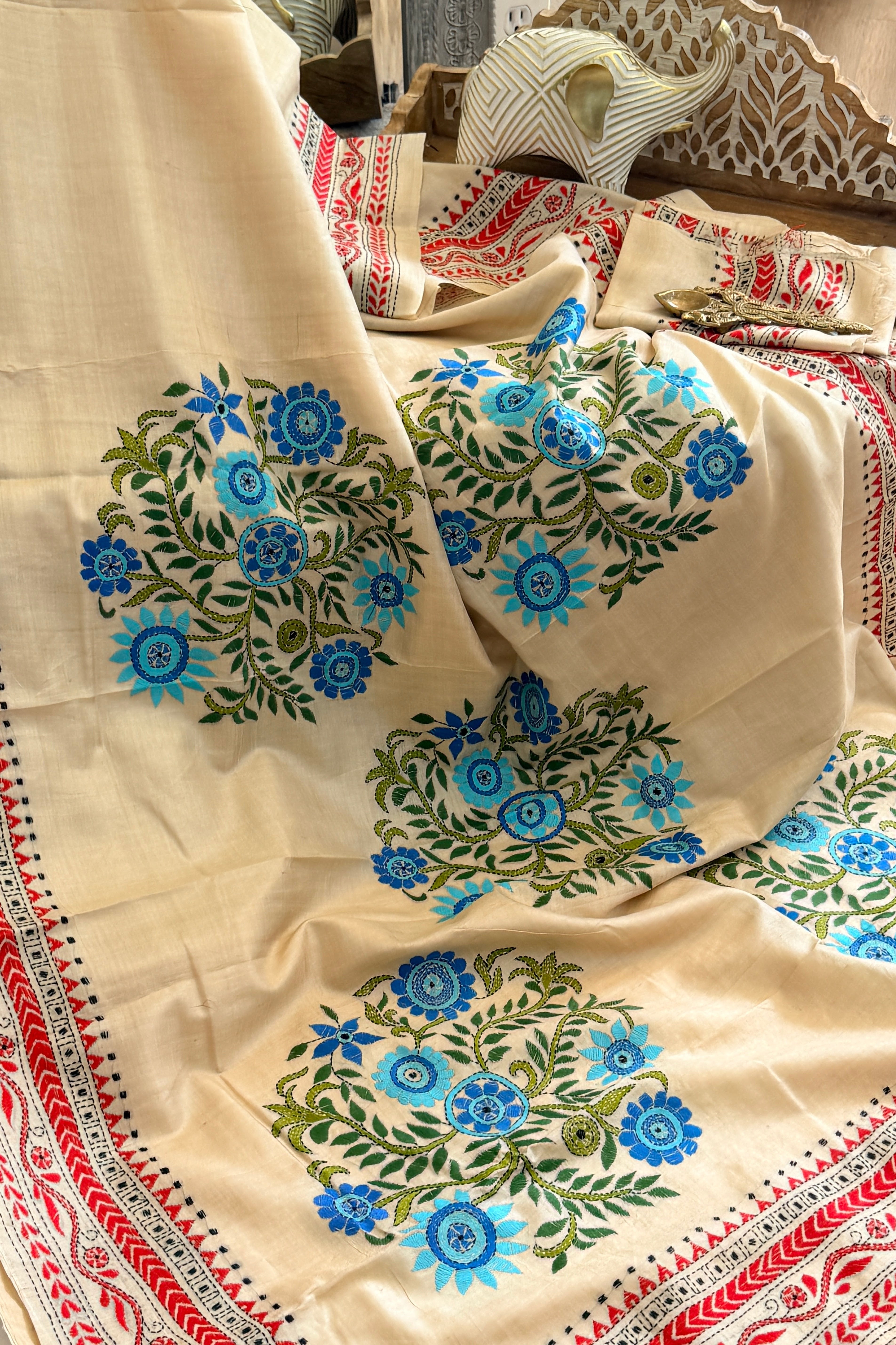 Kantha Stitch Saree on tussar silk