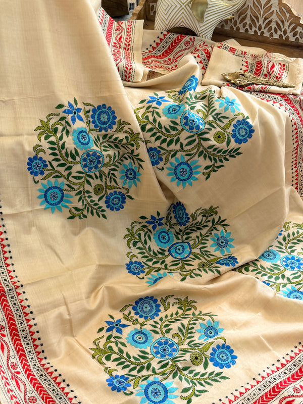 Kantha Stitch Saree on tussar silk