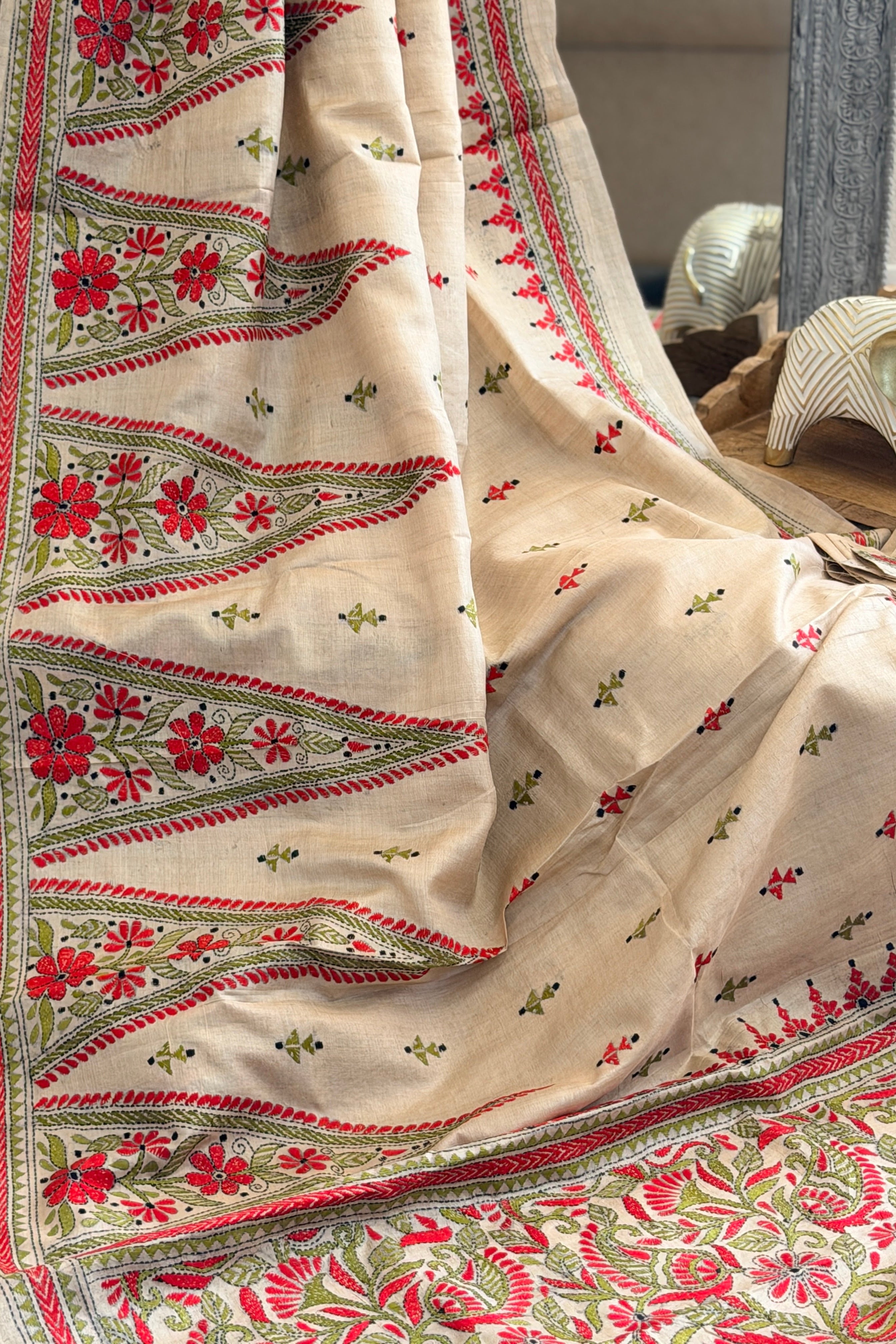 Kantha Stitch Saree on tussar silk